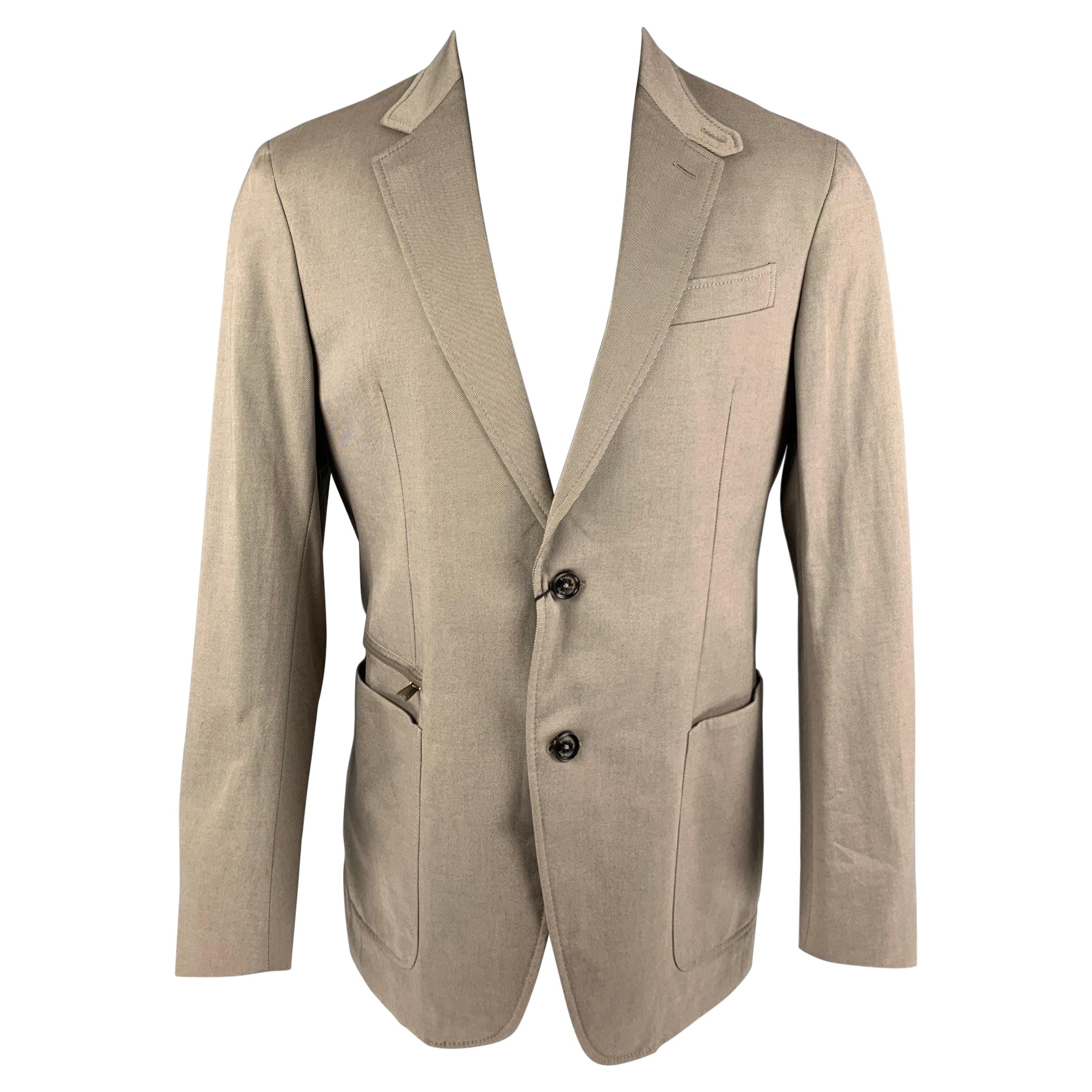 Ermenegildo Zegna Taglia 40 Cappotto Sportivo in Tessuto Misto Marrone Khaki