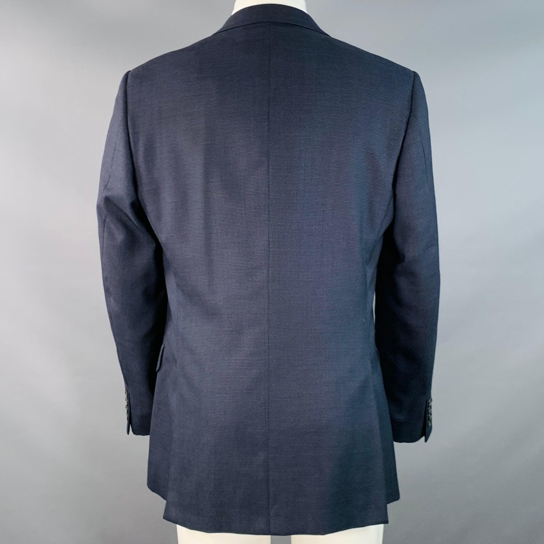 ERMENEGILDO ZEGNA Größe 40 Marineblau Schwarz Kariert Wollmantel Herren im Angebot