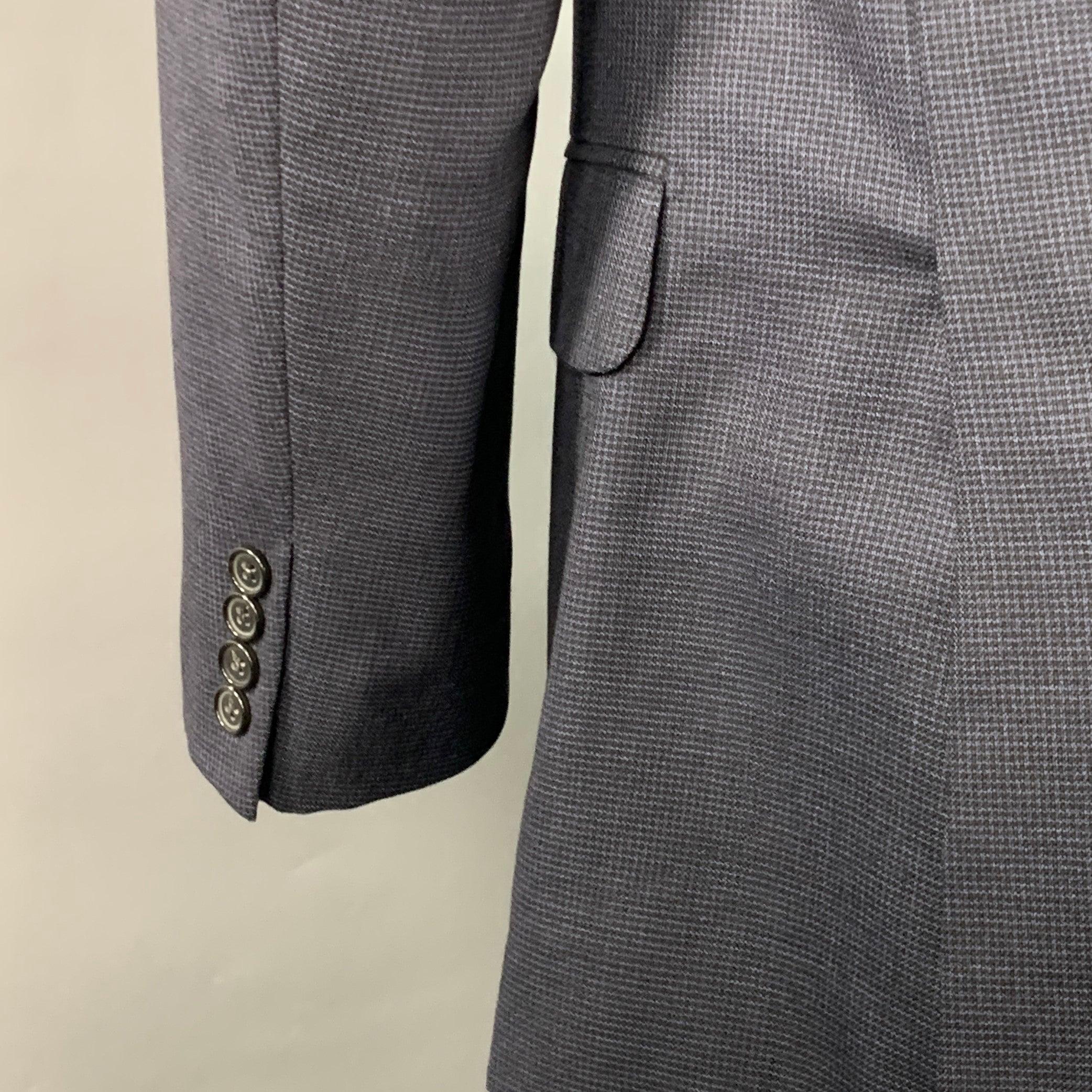 ERMENEGILDO ZEGNA Größe 40 Marineblau Schwarz Kariert Wollmantel im Angebot 1