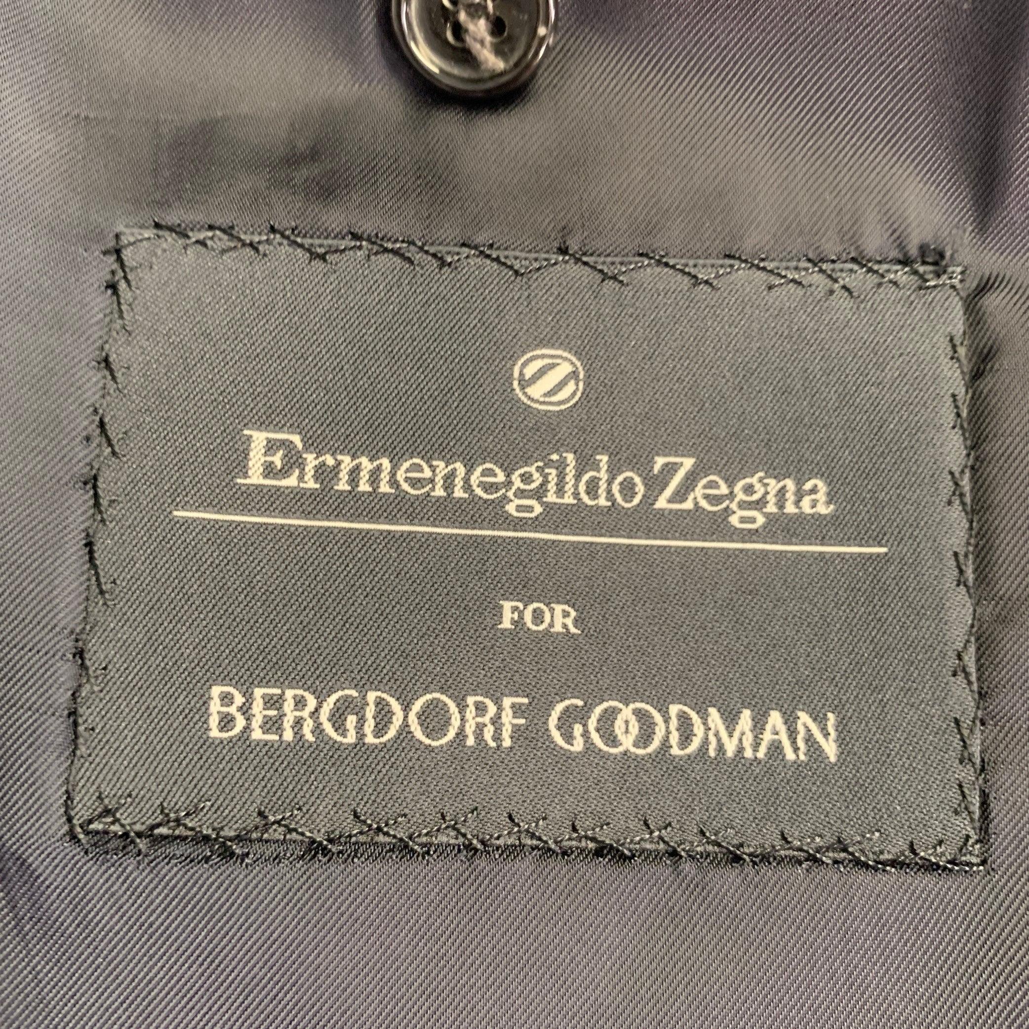 ERMENEGILDO ZEGNA Größe 40 Marineblau Schwarz Kariert Wollmantel im Angebot 3