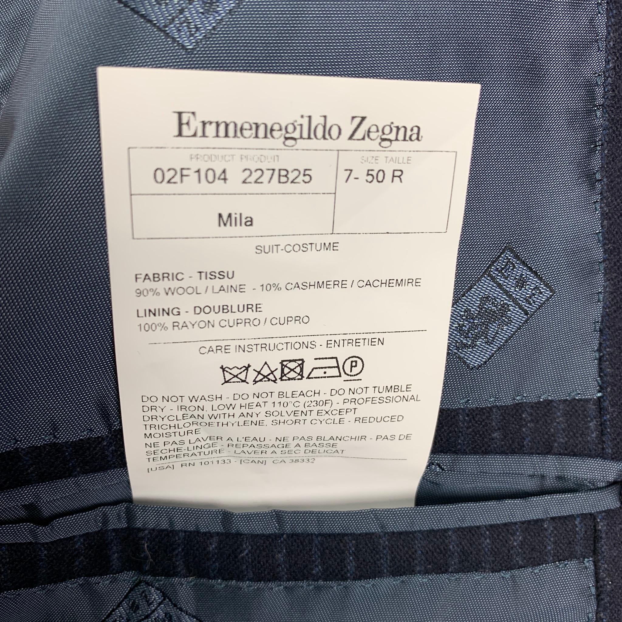ERMENEGILDO ZEGNA Size 40 Navy Blue Chalkstripe Wool Cashmere Suit 6