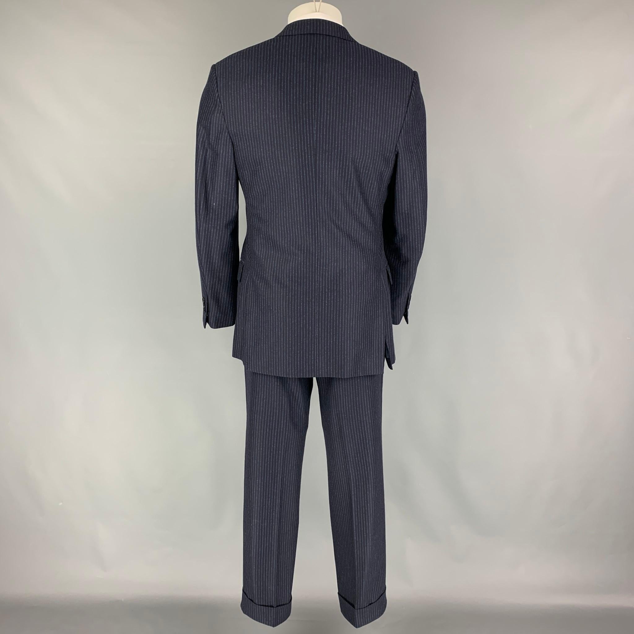 Black ERMENEGILDO ZEGNA Size 40 Navy Blue Chalkstripe Wool Cashmere Suit