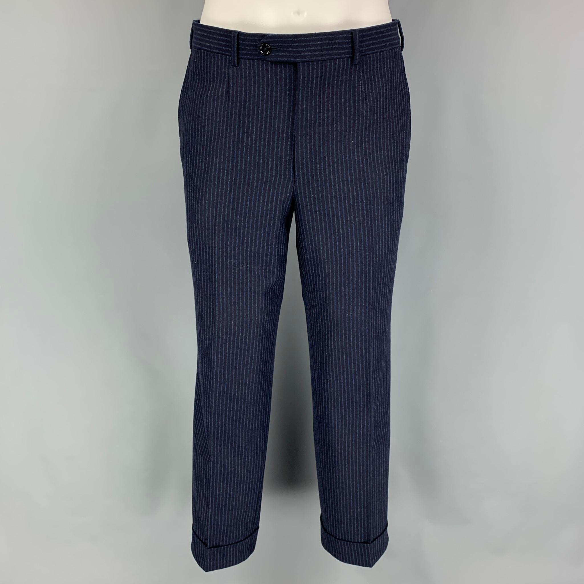 Men's ERMENEGILDO ZEGNA Size 40 Navy Blue Chalkstripe Wool Cashmere Suit