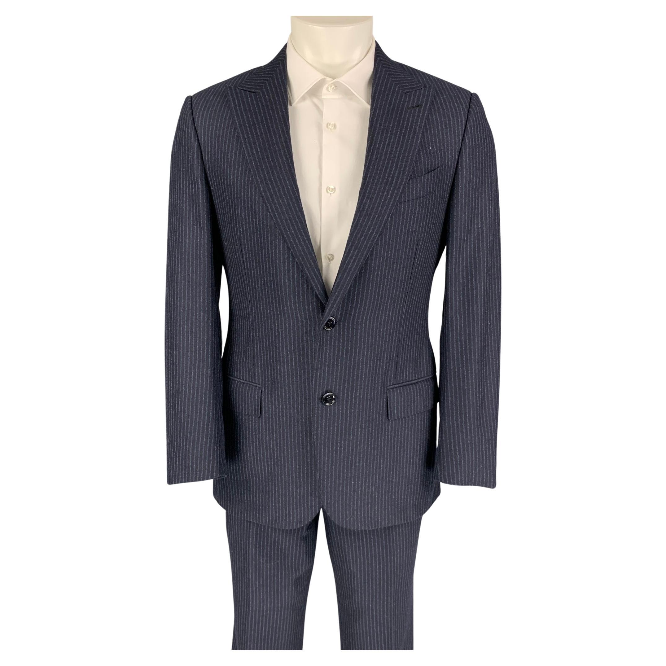 ERMENEGILDO ZEGNA Size 40 Navy Blue Chalkstripe Wool Cashmere Suit