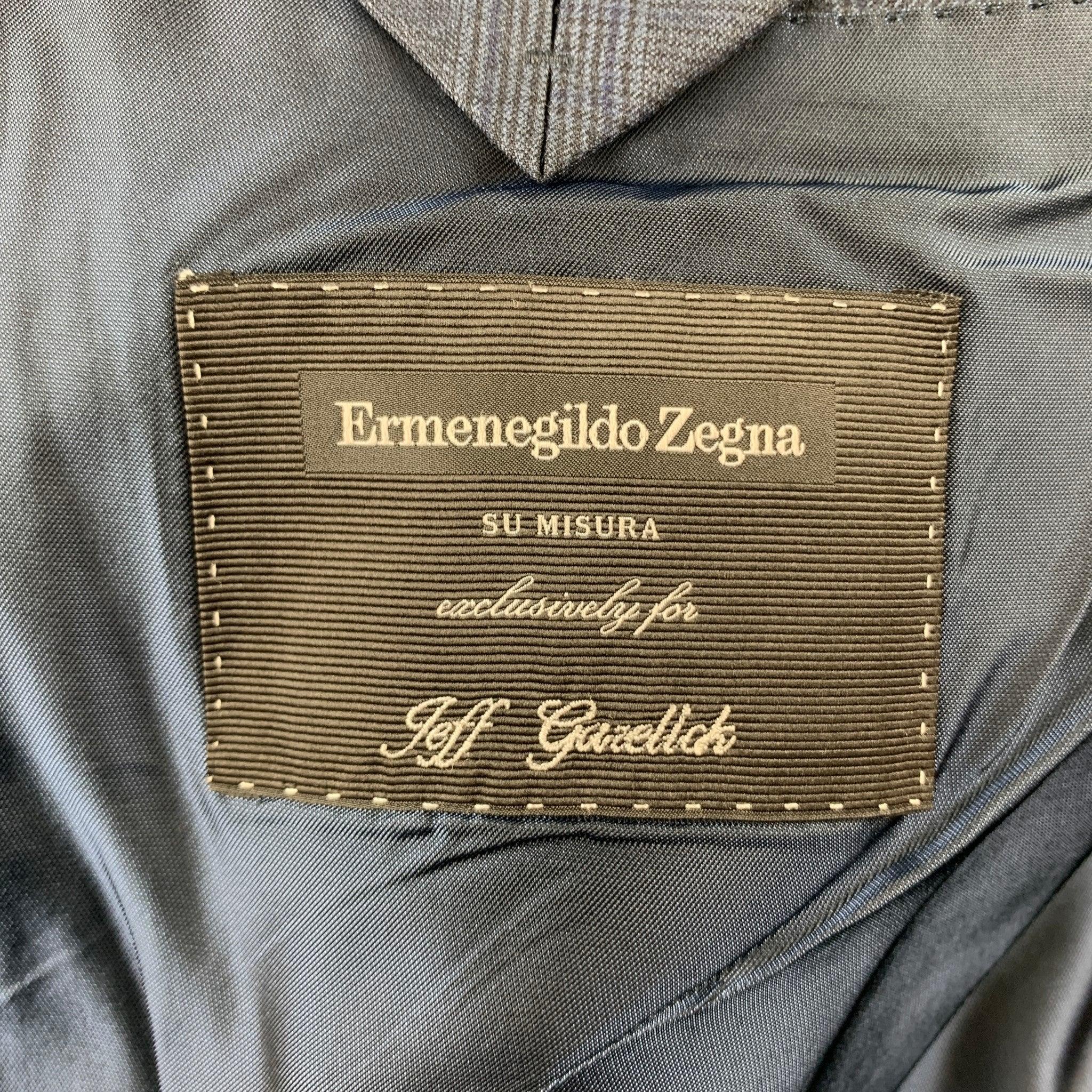 ERMENEGILDO ZEGNA Size 40 Navy Glenplaid Wool / Silk Double Breasted Suit For Sale 7