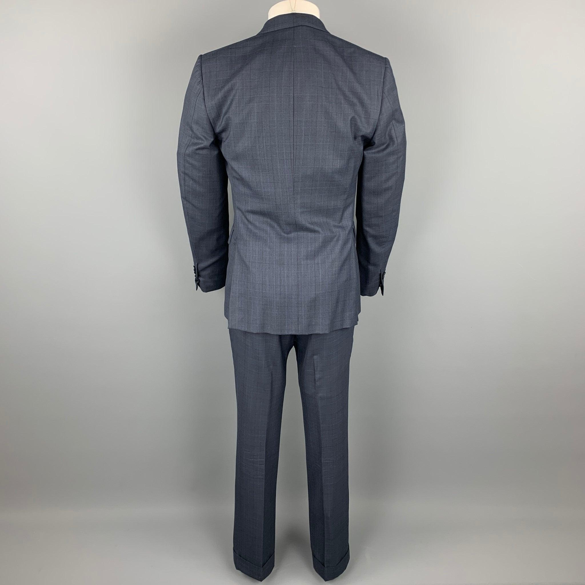 ERMENEGILDO ZEGNA Size 40 Navy Glenplaid Wool / Silk Double Breasted Suit In Good Condition For Sale In San Francisco, CA