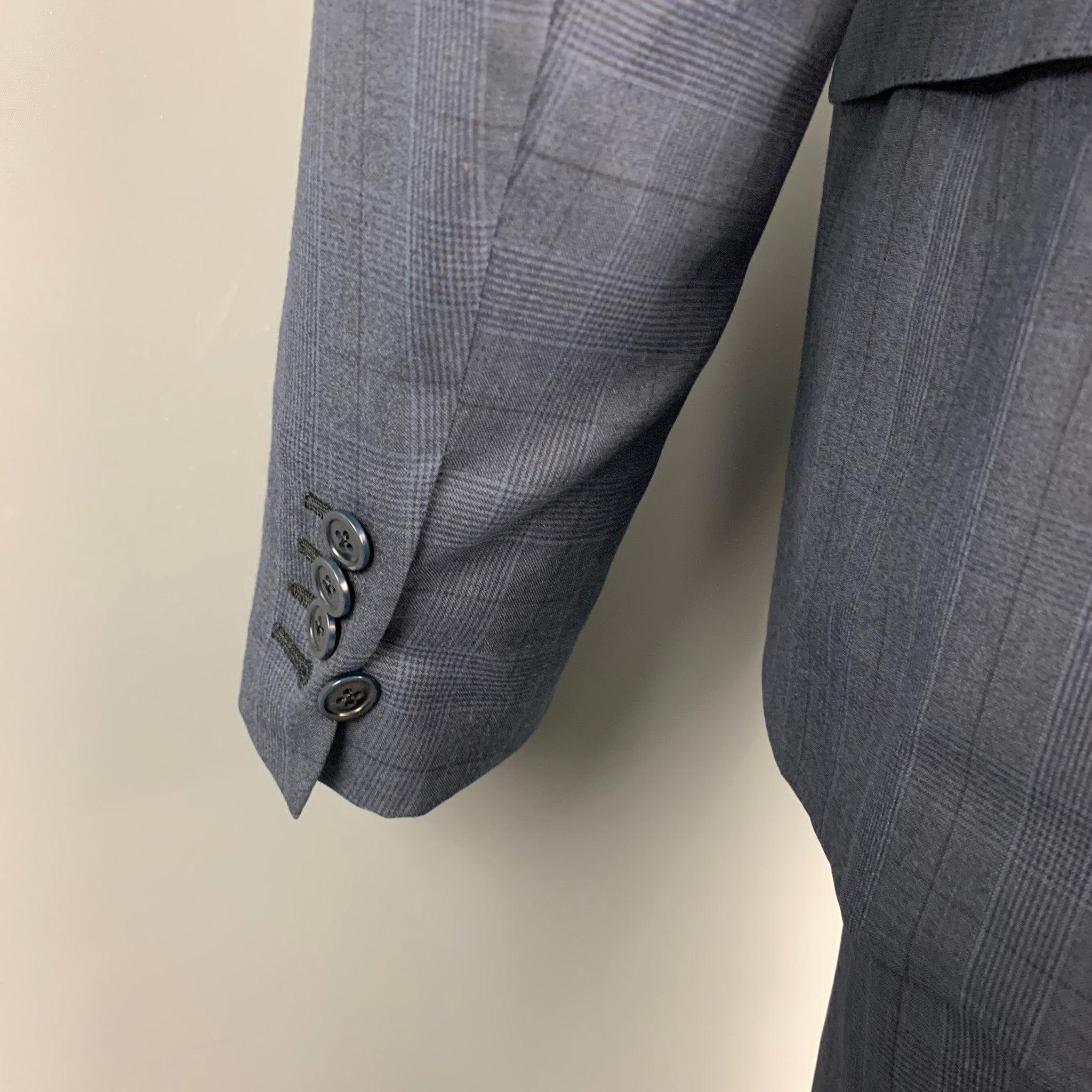 Men's ERMENEGILDO ZEGNA Size 40 Navy Glenplaid Wool / Silk Double Breasted Suit For Sale