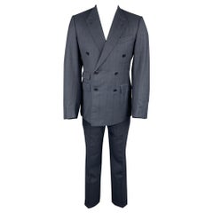 ERMENEGILDO ZEGNA Taille 40 Costume croisé Glenplaid laine/soie bleu marine