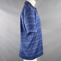ERMENEGILDO ZEGNA Size 40 Navy Purple Stripe Linen One Pocket Polo