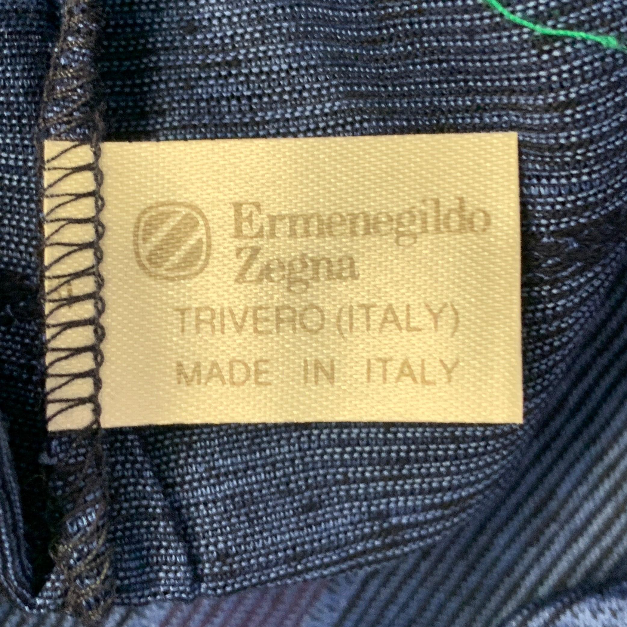 ERMENEGILDO ZEGNA Size 40 Navy Purple Stripe Linen One Pocket Polo For Sale 1