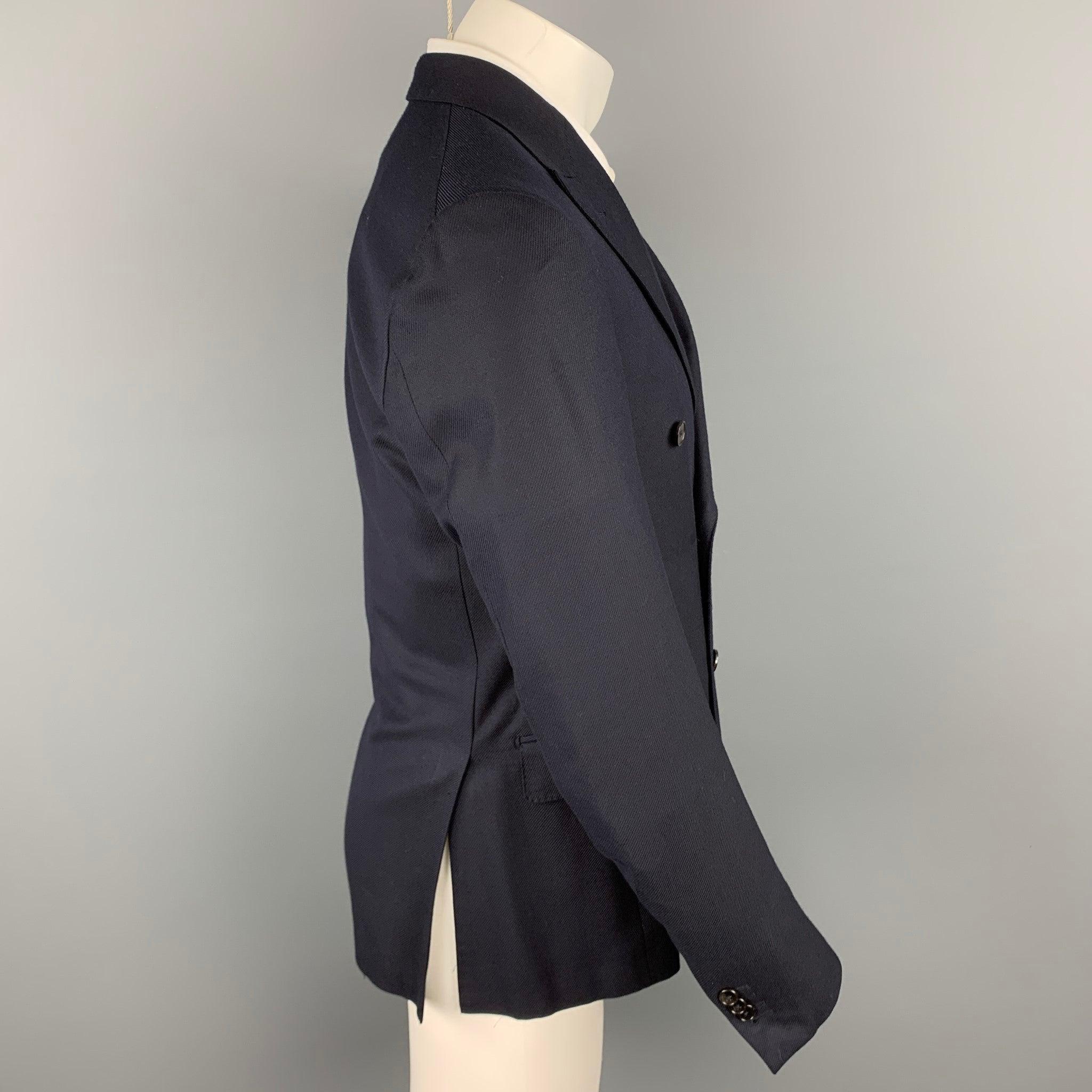ERMENEGILDO ZEGNA Size 40 Navy Silk / Wool Custom Sport Coat In Good Condition For Sale In San Francisco, CA