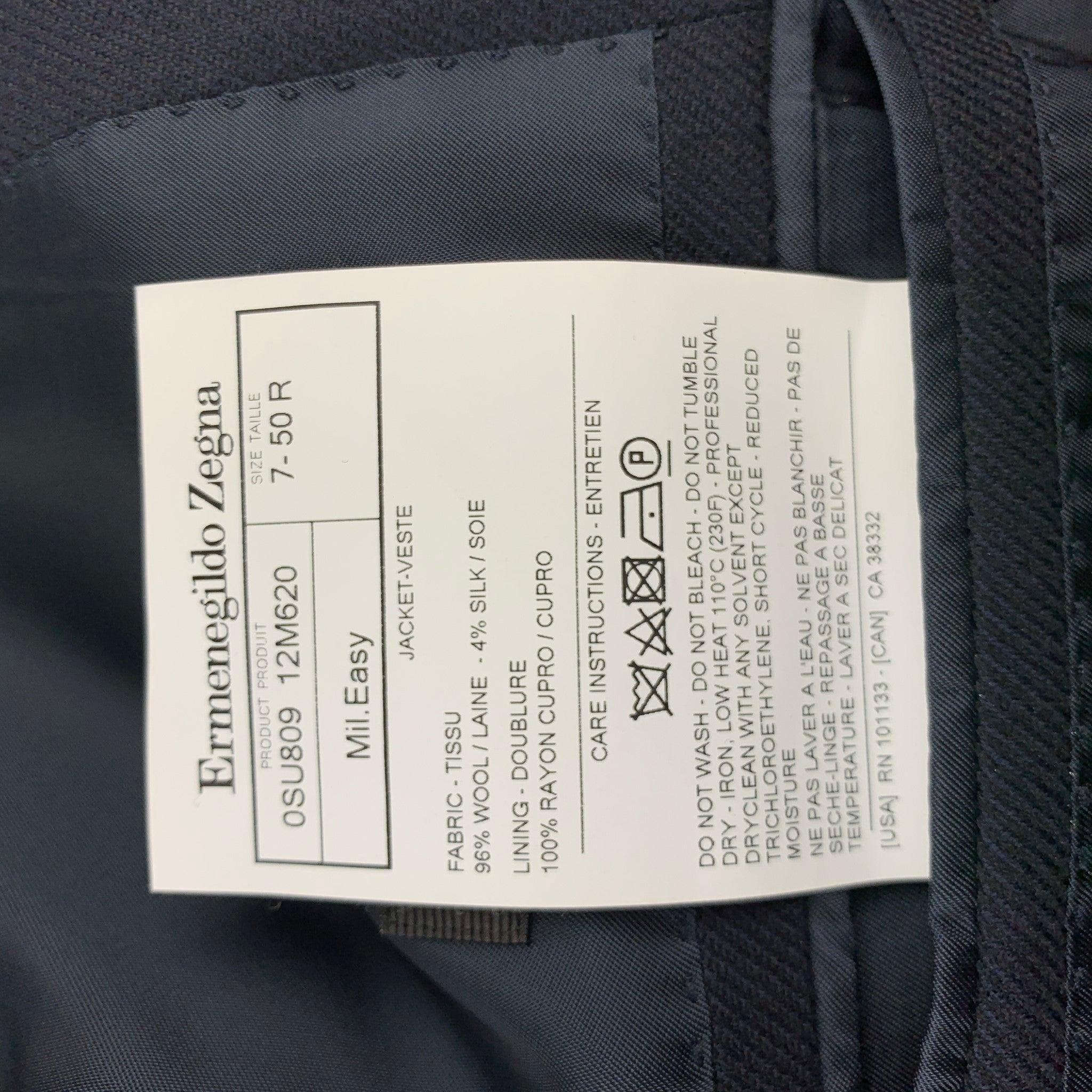 ERMENEGILDO ZEGNA Size 40 Navy Silk / Wool Custom Sport Coat For Sale 3