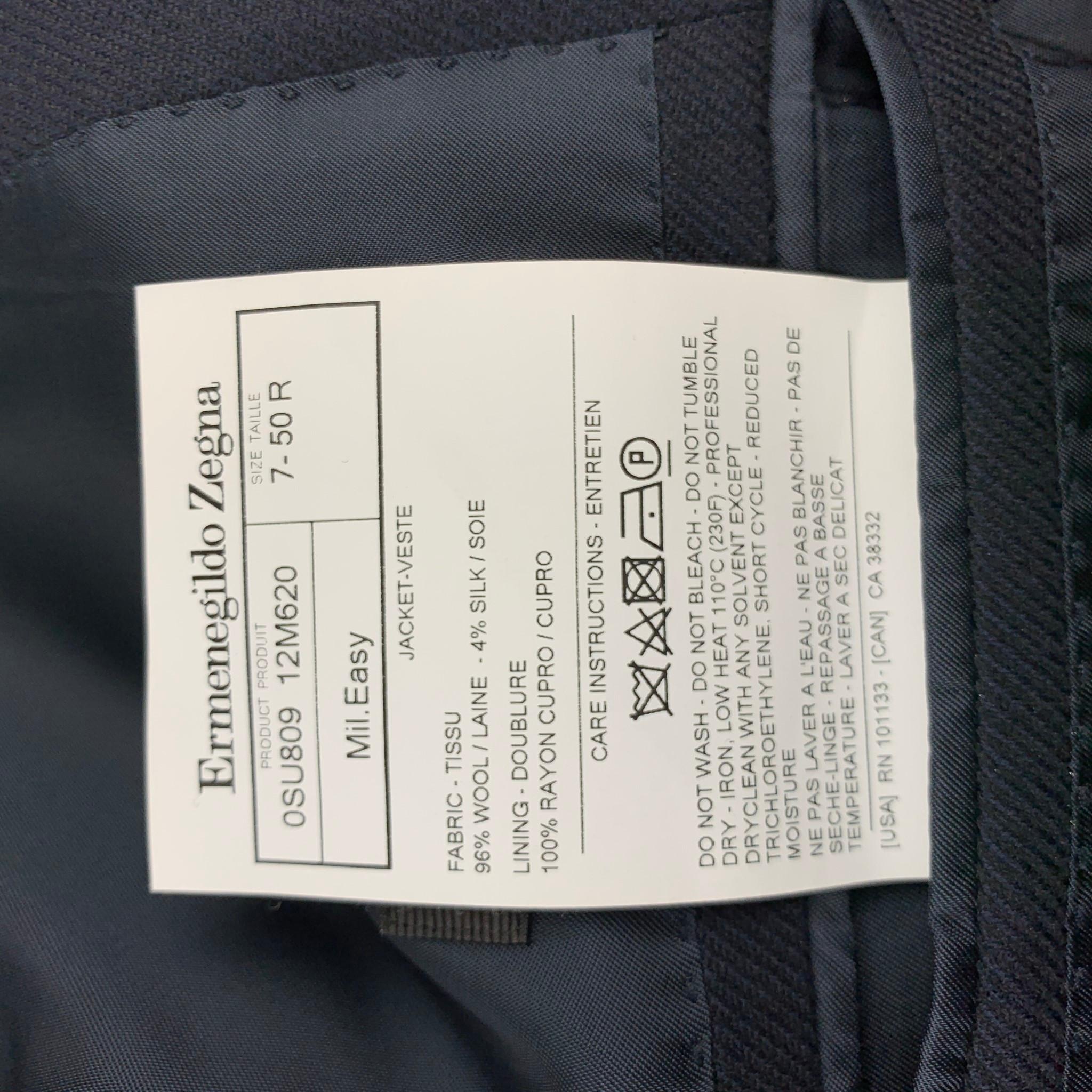 ERMENEGILDO ZEGNA Size 40 Navy Silk / Wool Custom Sport Coat In Good Condition In San Francisco, CA