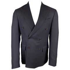 ERMENEGILDO ZEGNA Talla 40 Seda / Lana azul marino Abrigo deportivo a medida