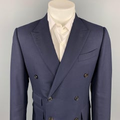 ERMENEGILDO ZEGNA Size 40 Navy Wool Peak Lapel Double Breasted Sport Coat
