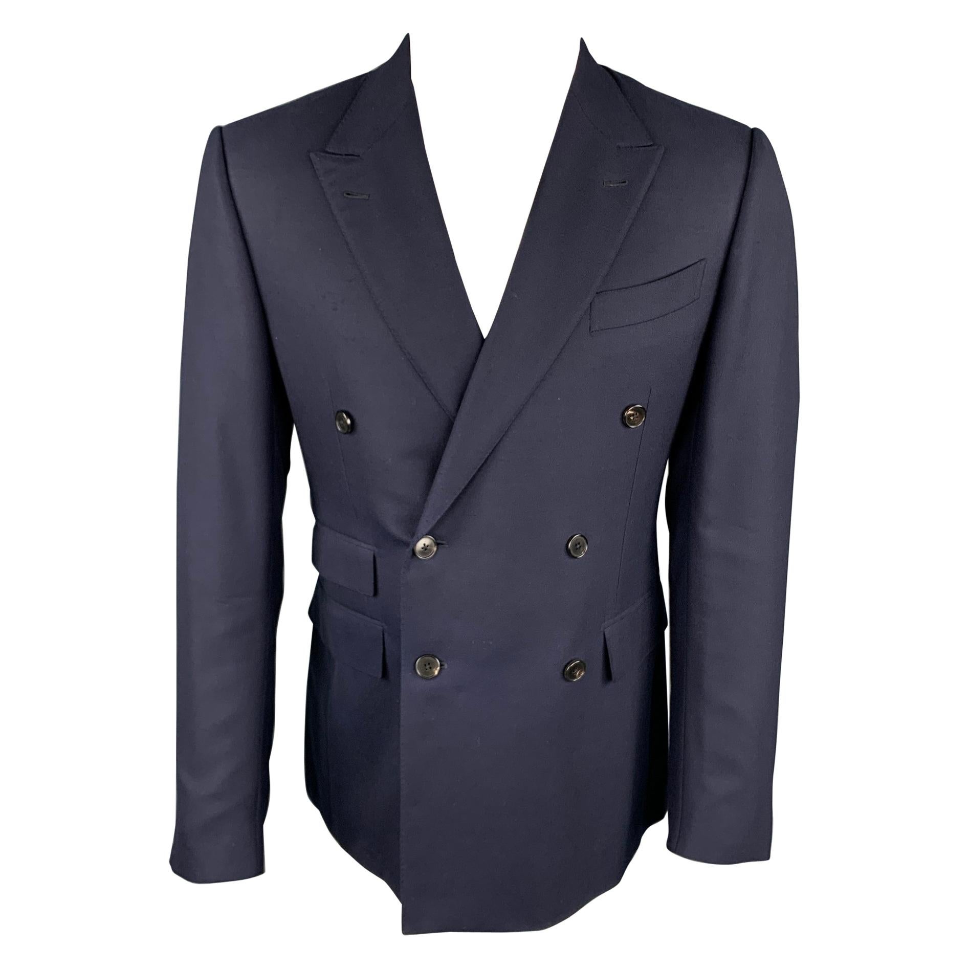 ERMENEGILDO ZEGNA Size 40 Navy Wool Peak Lapel Double Breasted