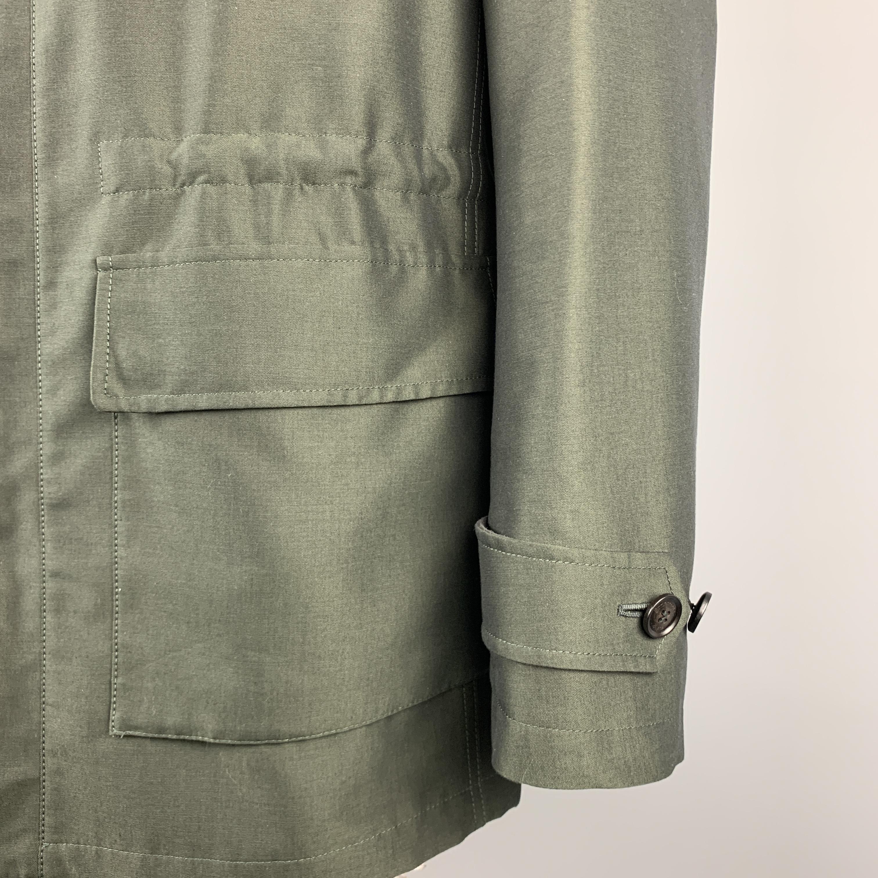 Gray ERMENEGILDO ZEGNA Size 40 Olive Sharkskin Hooded Drawstring Anorak