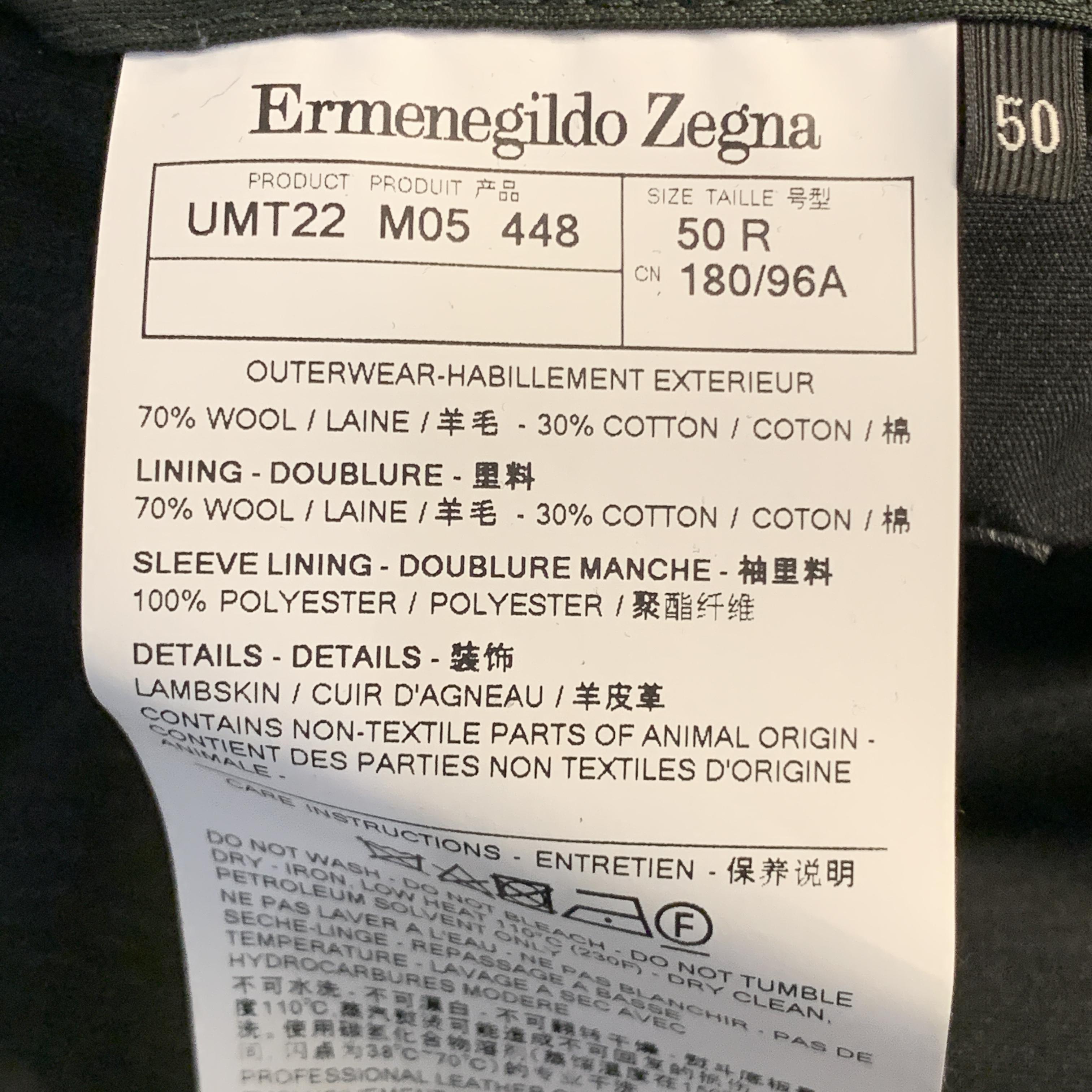 ERMENEGILDO ZEGNA Size 40 Olive Sharkskin Hooded Drawstring Anorak 1