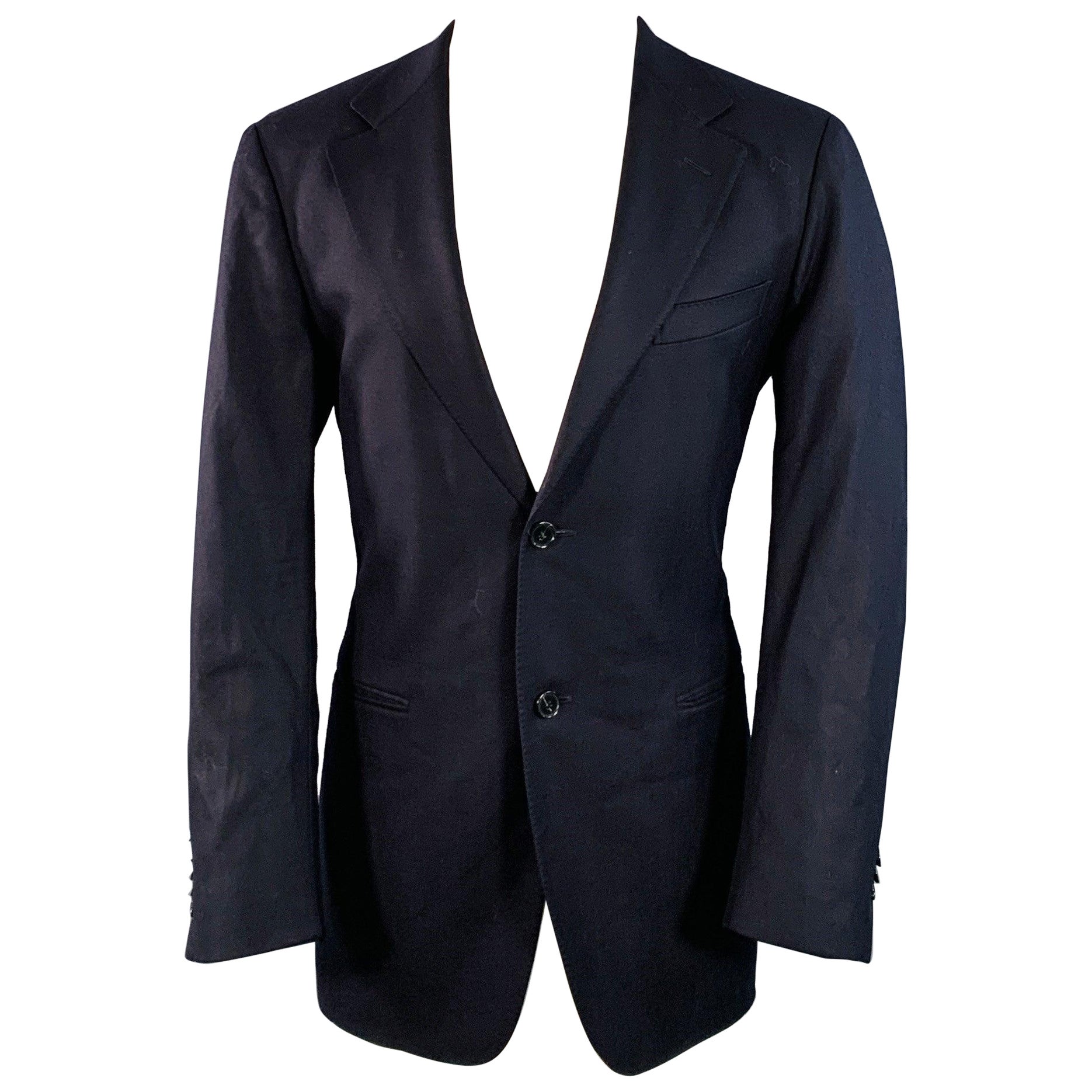 ERMENEGILDO ZEGNA Size 40 Regular Navy Wool Twill Notch Lapel Sport Coat