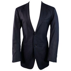 ERMENEGILDO ZEGNA Size 40 Regular Navy Wool Twill Notch Lapel Sport Coat