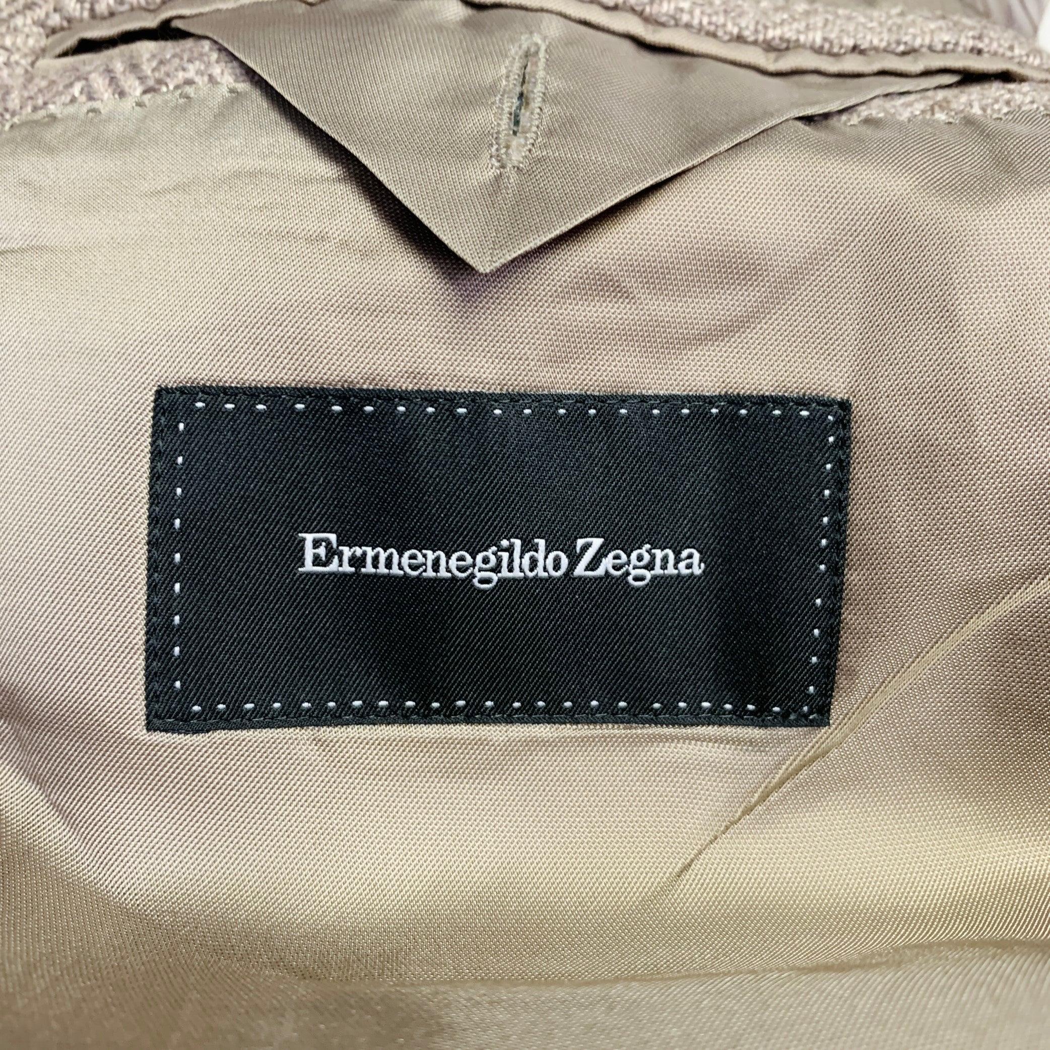 ERMENEGILDO ZEGNA Size 42 Beige Taupe Herringbone Cashmere Silk Sport Coat For Sale 3