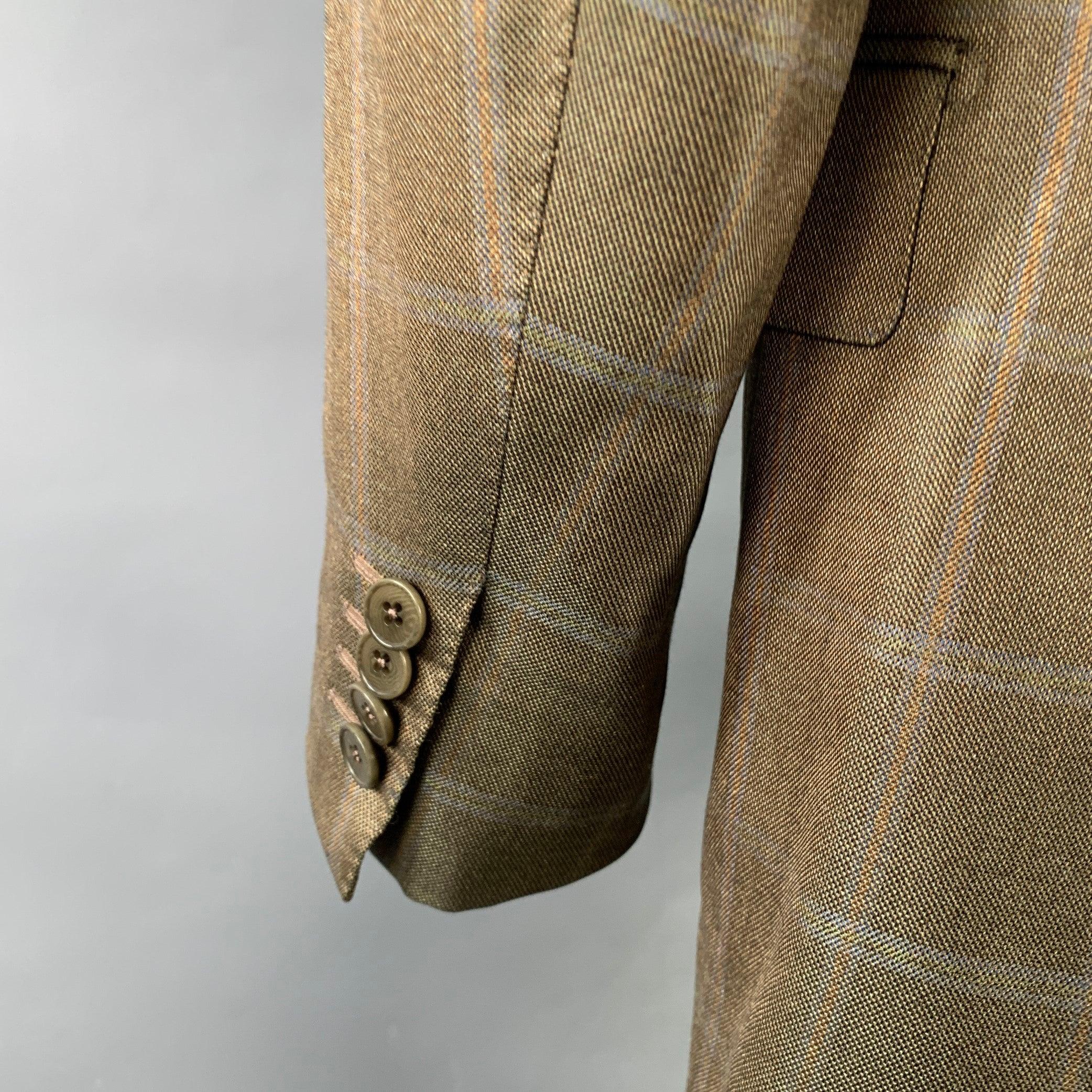 ERMENEGILDO ZEGNA Size 42 Brown Olive Window Pane Silk Wool Notch Lapel Sport Coat For Sale 1