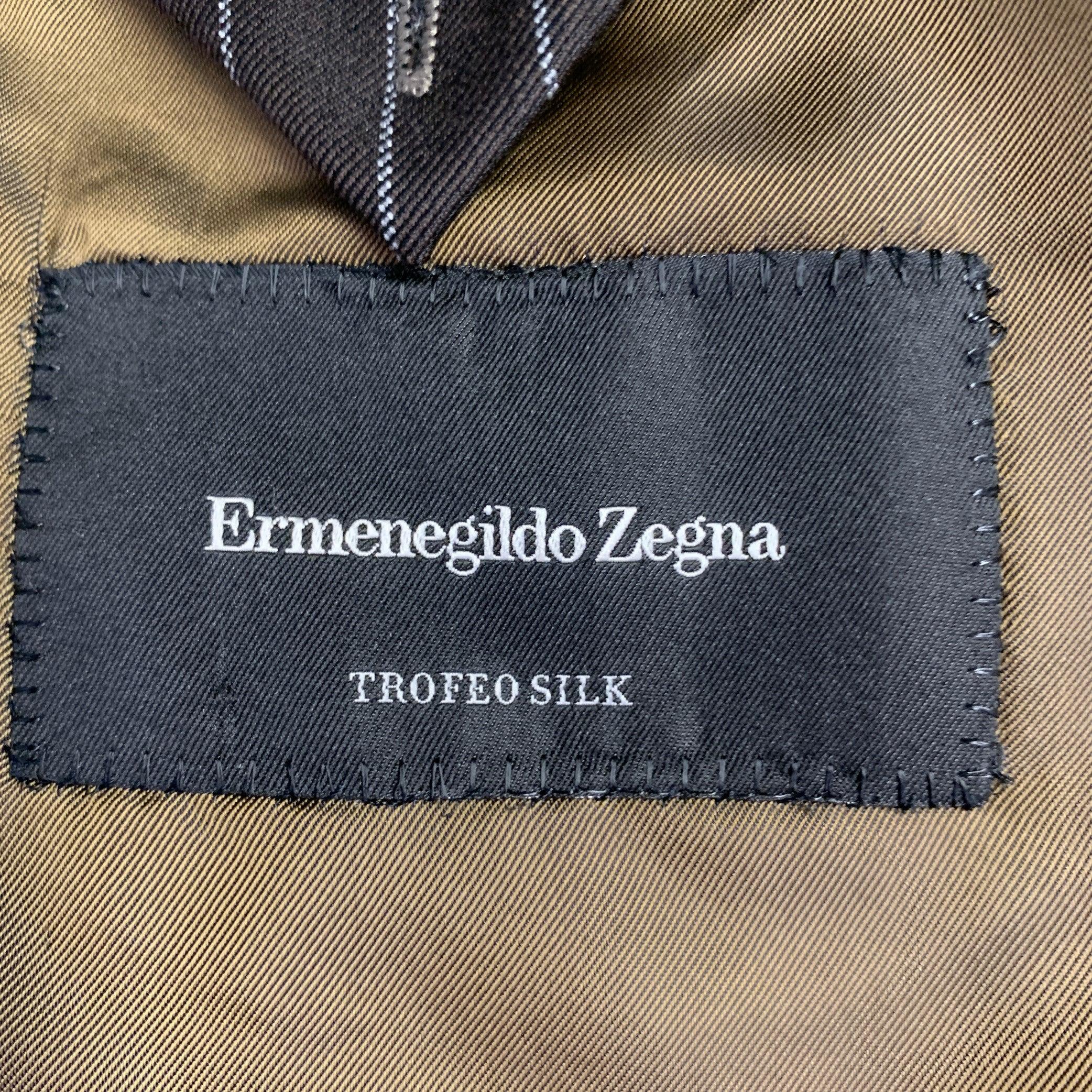 ERMENEGILDO ZEGNA Size 42 Brown Olive Window Pane Silk Wool Notch Lapel Sport Coat For Sale 2