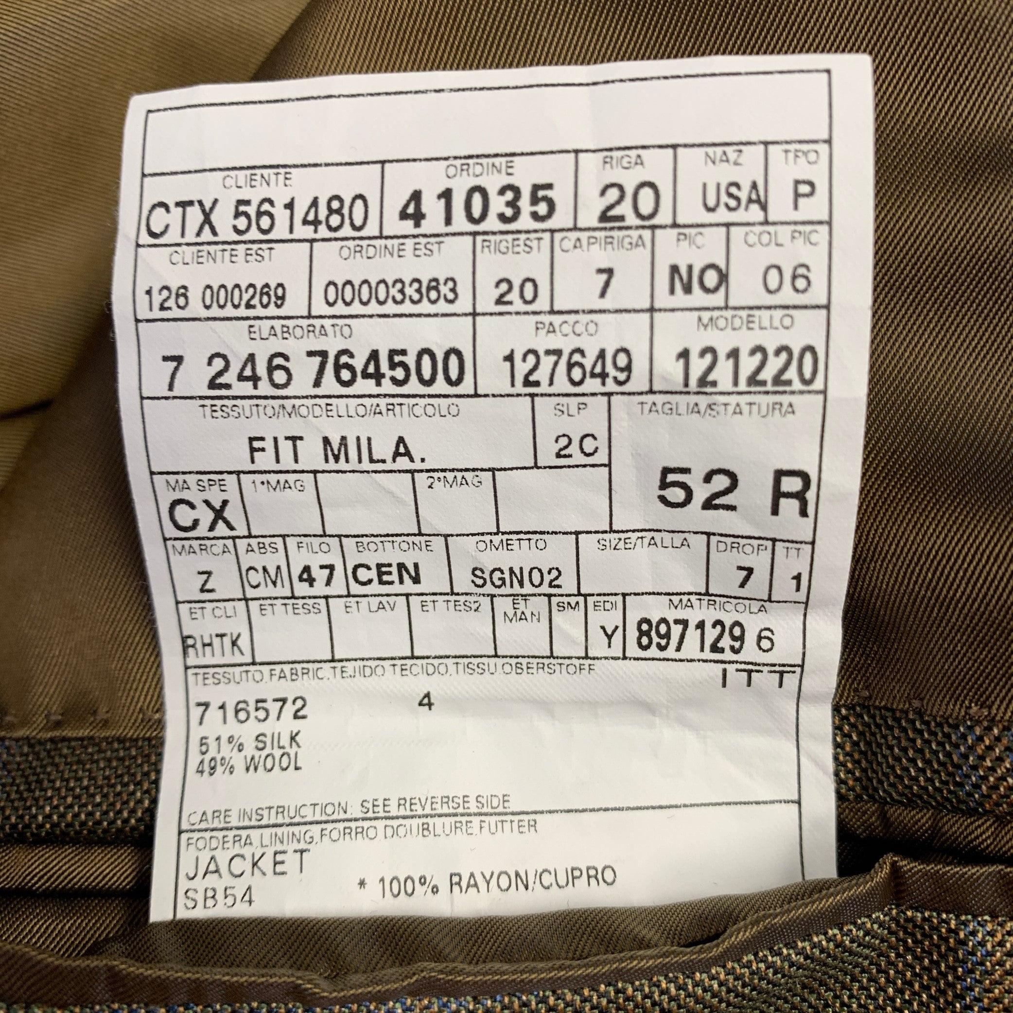 ERMENEGILDO ZEGNA Size 42 Brown Olive Window Pane Silk Wool Notch Lapel Sport Coat For Sale 5
