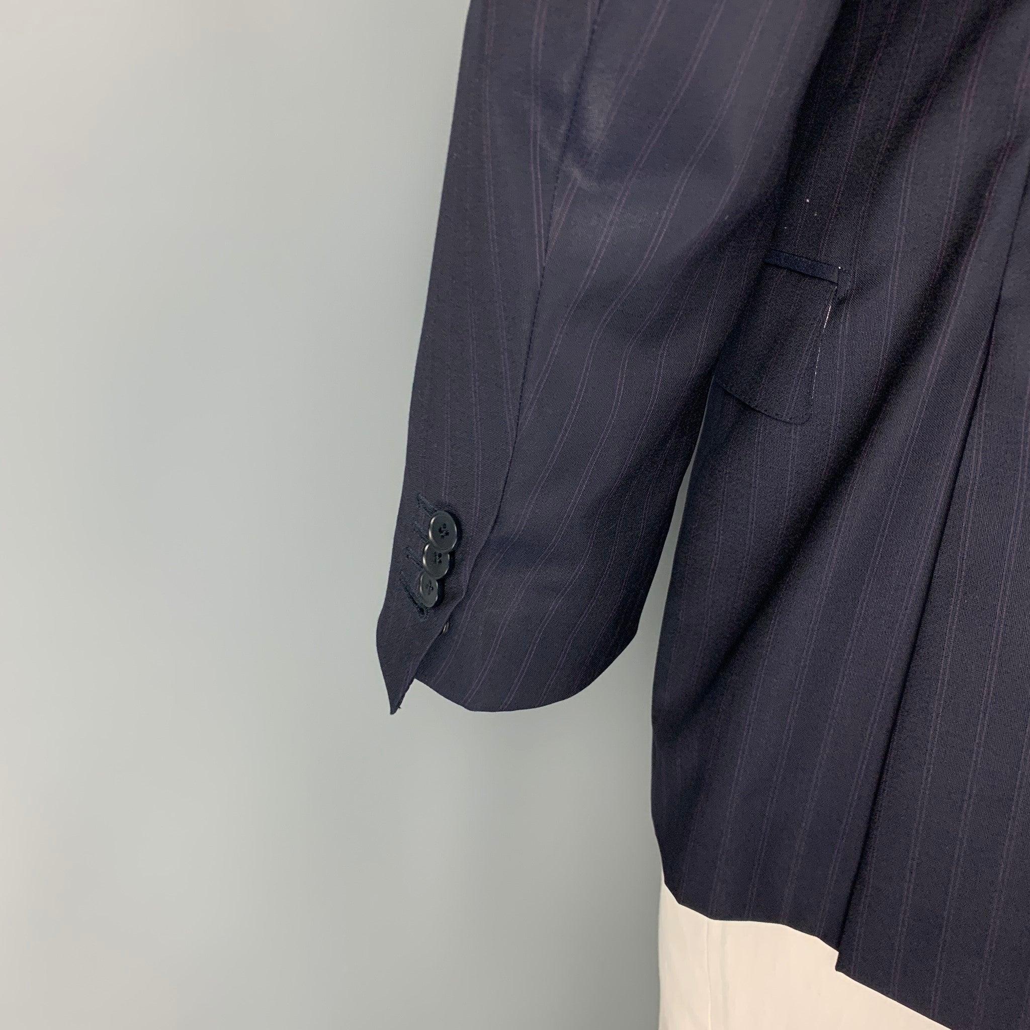 Men's ERMENEGILDO ZEGNA Size 42 C Black Purple Stripe Wool Silk Sport Coat