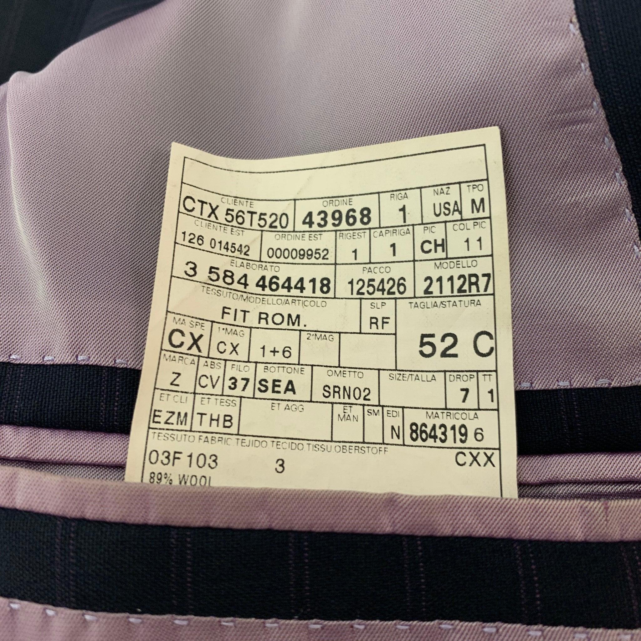 ERMENEGILDO ZEGNA Size 42 C Black Purple Stripe Wool Silk Sport Coat 1