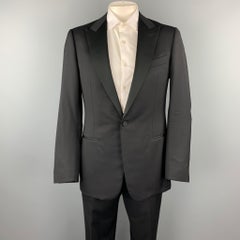ERMENEGILDO ZEGNA Size 42 Long Black Wool Peak Lapel Tuxedo