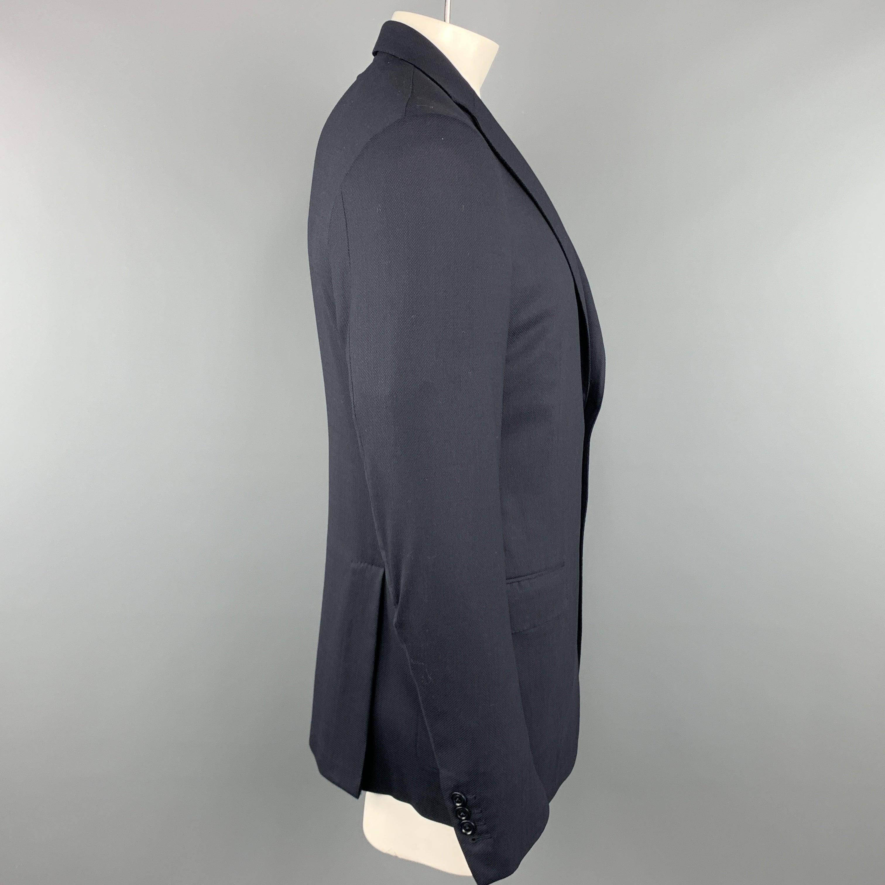 ERMENEGILDO ZEGNA Size 42 Long Navy Solid Wool Notch Lapel Sport Coat In Excellent Condition For Sale In San Francisco, CA