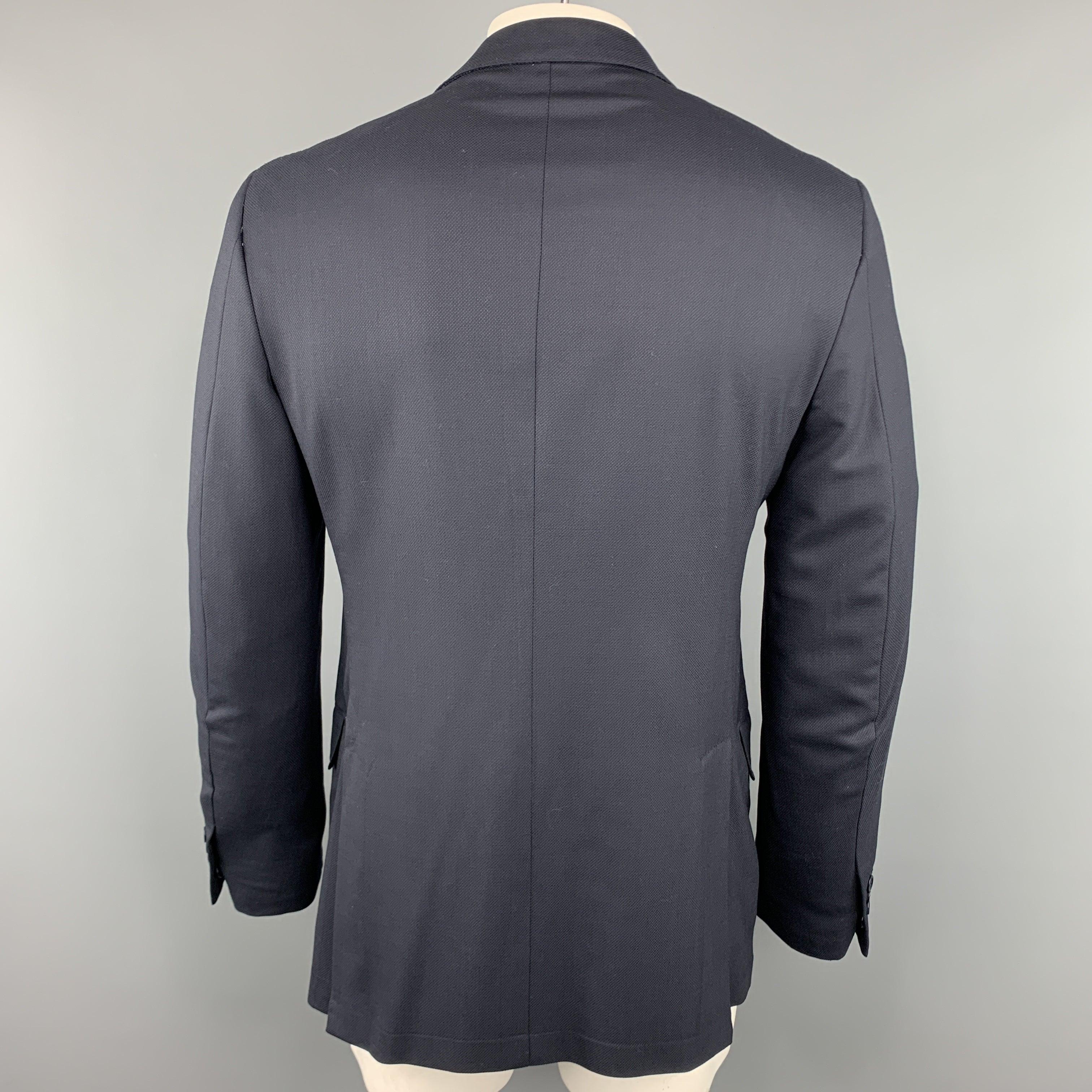 Men's ERMENEGILDO ZEGNA Size 42 Long Navy Solid Wool Notch Lapel Sport Coat For Sale
