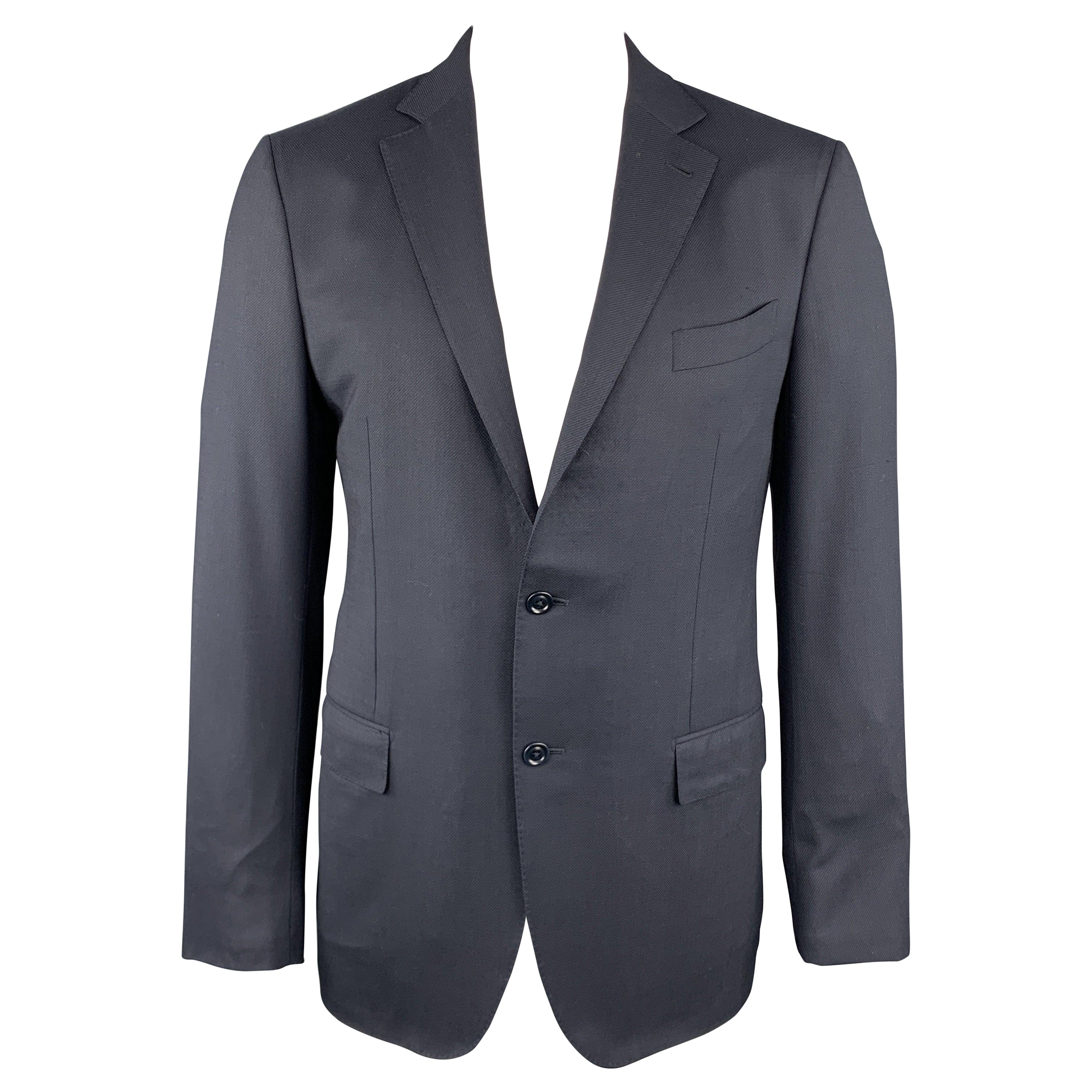 Ermenegildo Zegna Taglia 42 Cappotto sportivo lungo in lana tinta unita Navy con risvolto a tacche