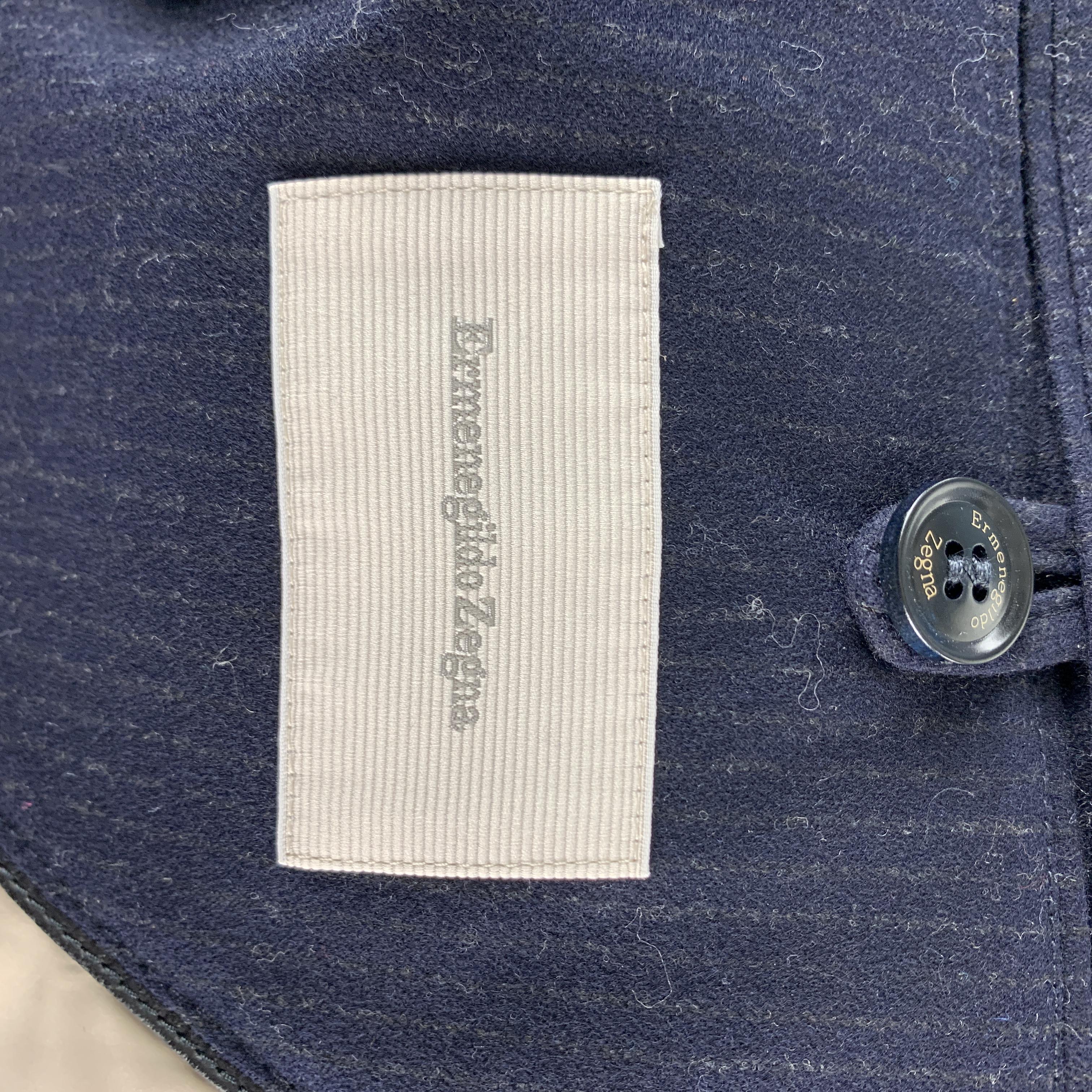 Men's ERMENEGILDO ZEGNA Size 42 Navy Blue Pinstripe Wool Zip & Buttons Coat