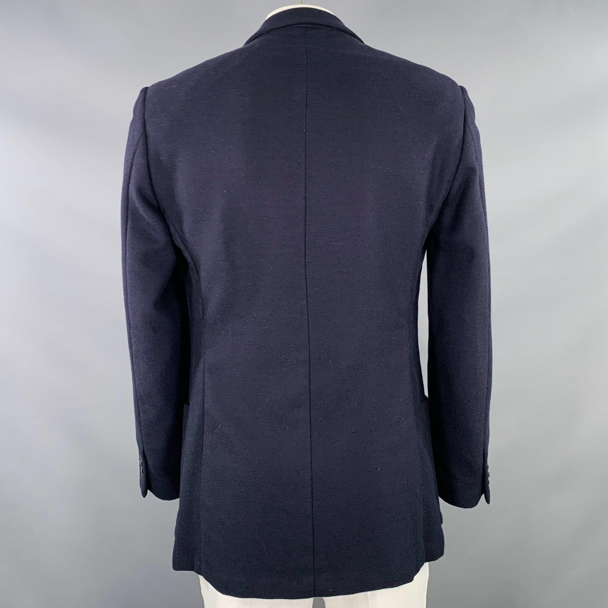 Noir ERMENEGILDO ZEGNA Veste à revers en laine cachemire bleu marine taille 42 en vente