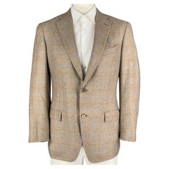 ERMENEGILDO ZEGNA Size 42 Regular Oatmeal Light Grey Plaid Sport Coat