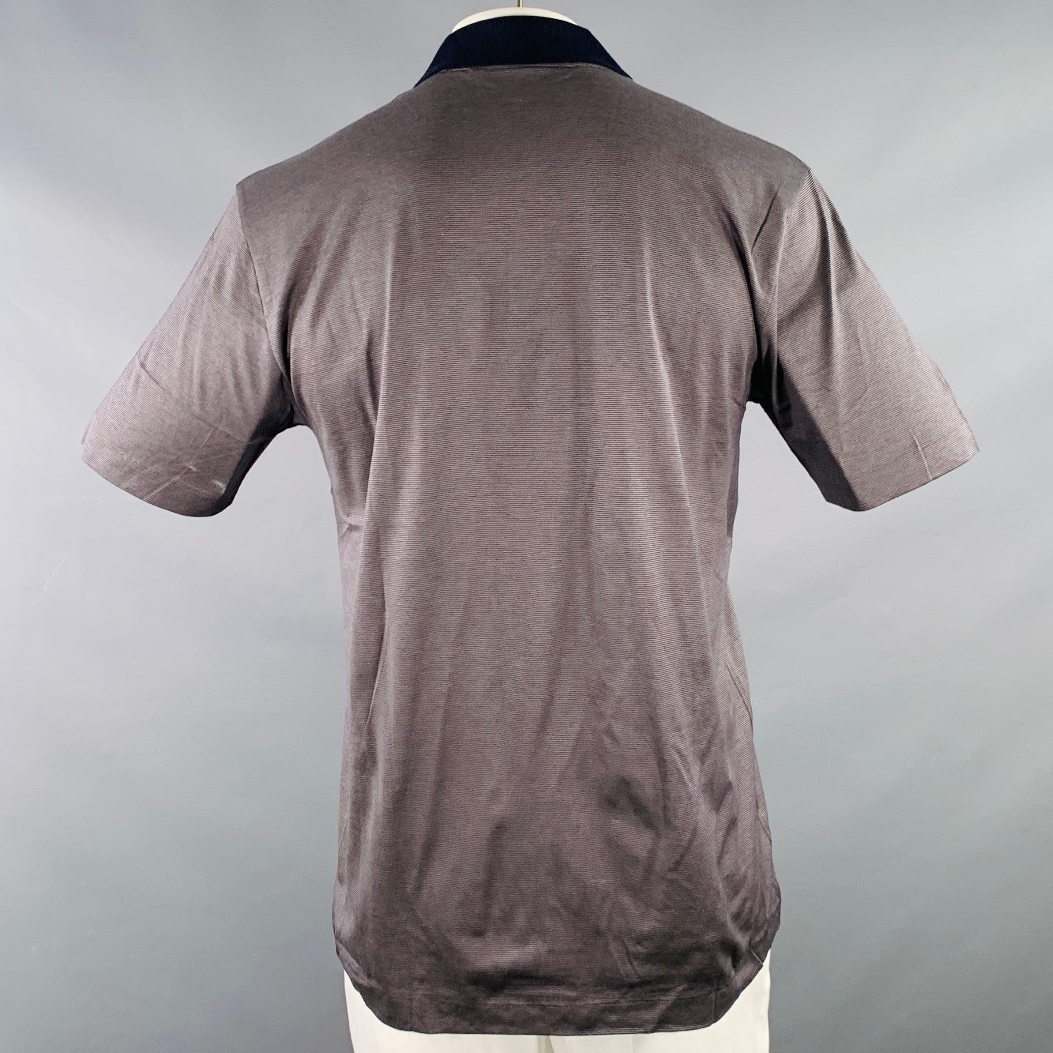 Men's ERMENEGILDO ZEGNA Size 42 Tan Black Stripe Cotton One Pocket Polo For Sale