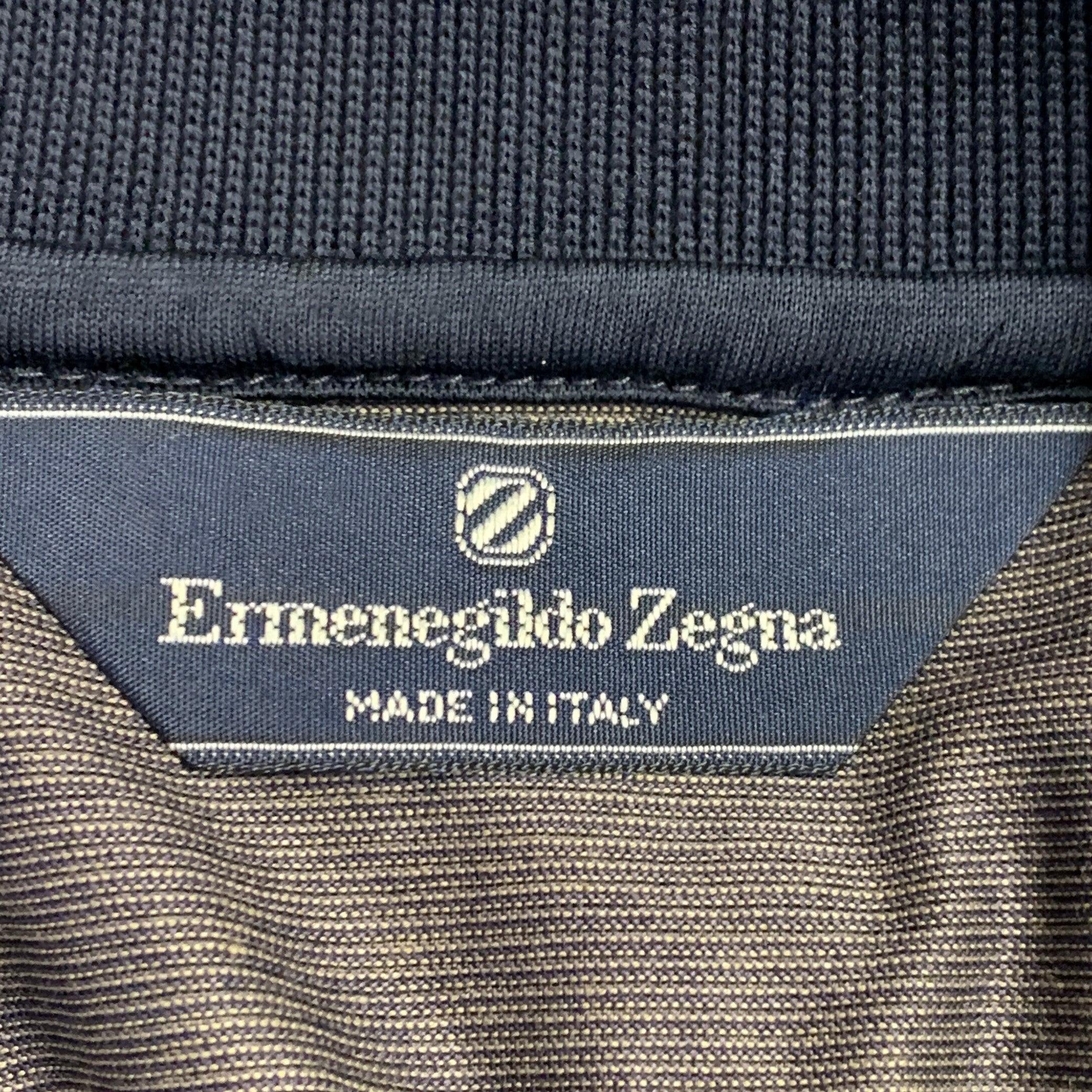 ERMENEGILDO ZEGNA Size 42 Tan Black Stripe Cotton One Pocket Polo For Sale 3