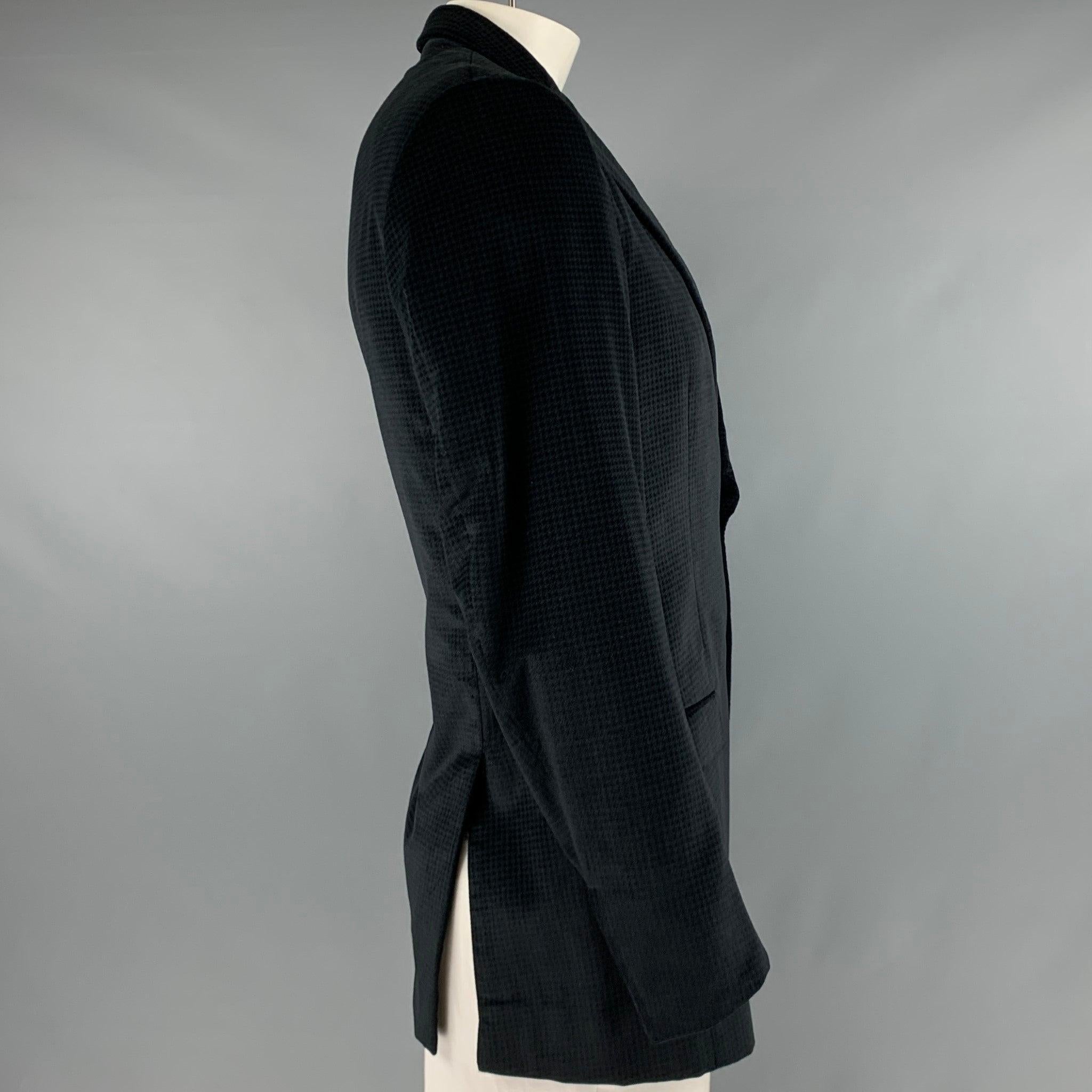 Men's ERMENEGILDO ZEGNA Size 44 Black Houndstooth Cotton Silk Sport Coat