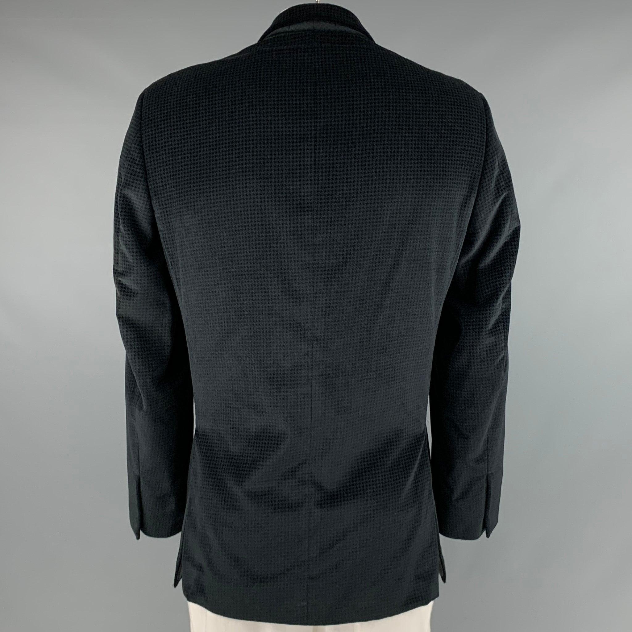 ERMENEGILDO ZEGNA Size 44 Black Houndstooth Cotton Silk Sport Coat 1