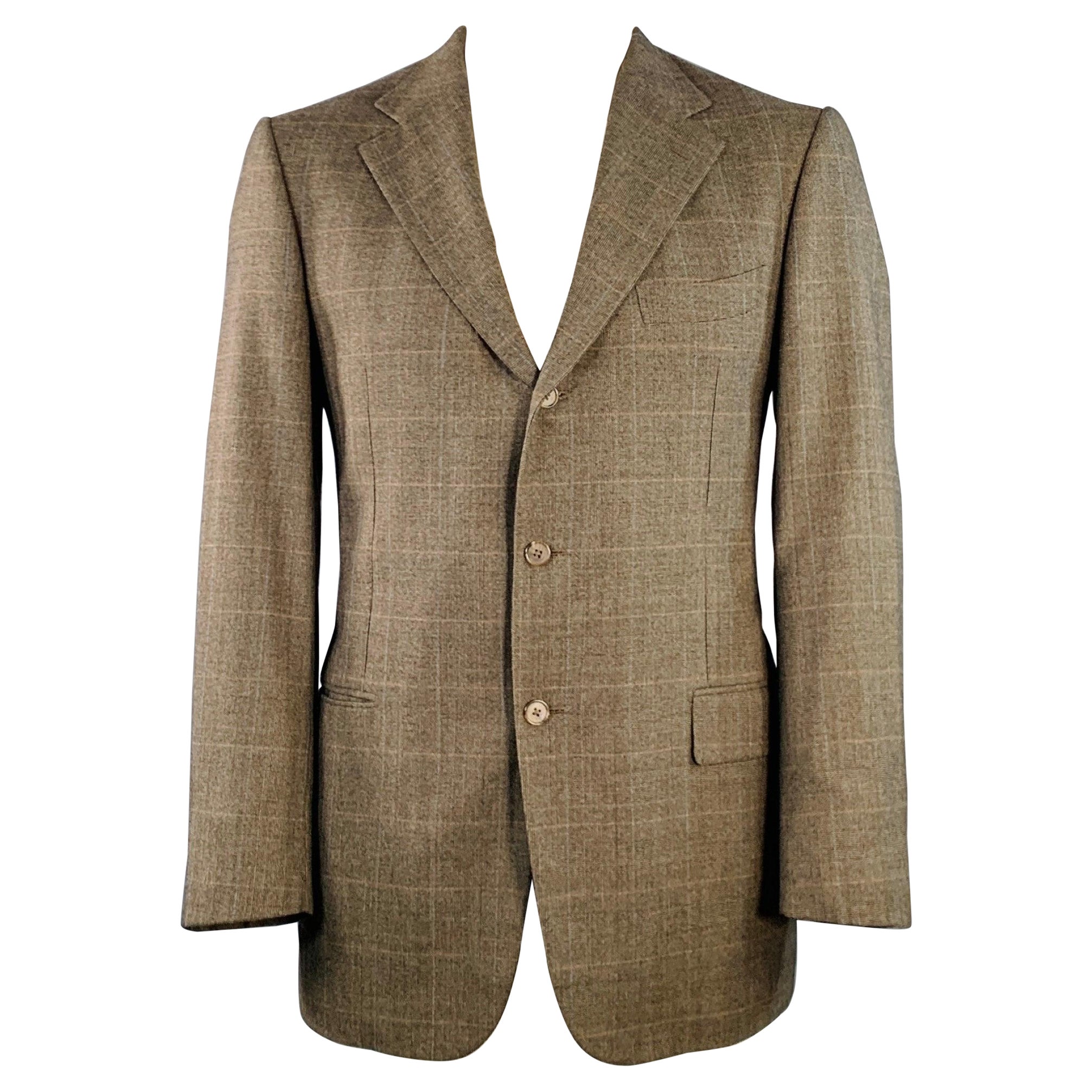 ERMENEGILDO ZEGNA Size 44 Brown Red Blue Plaid Wool Sport Coat