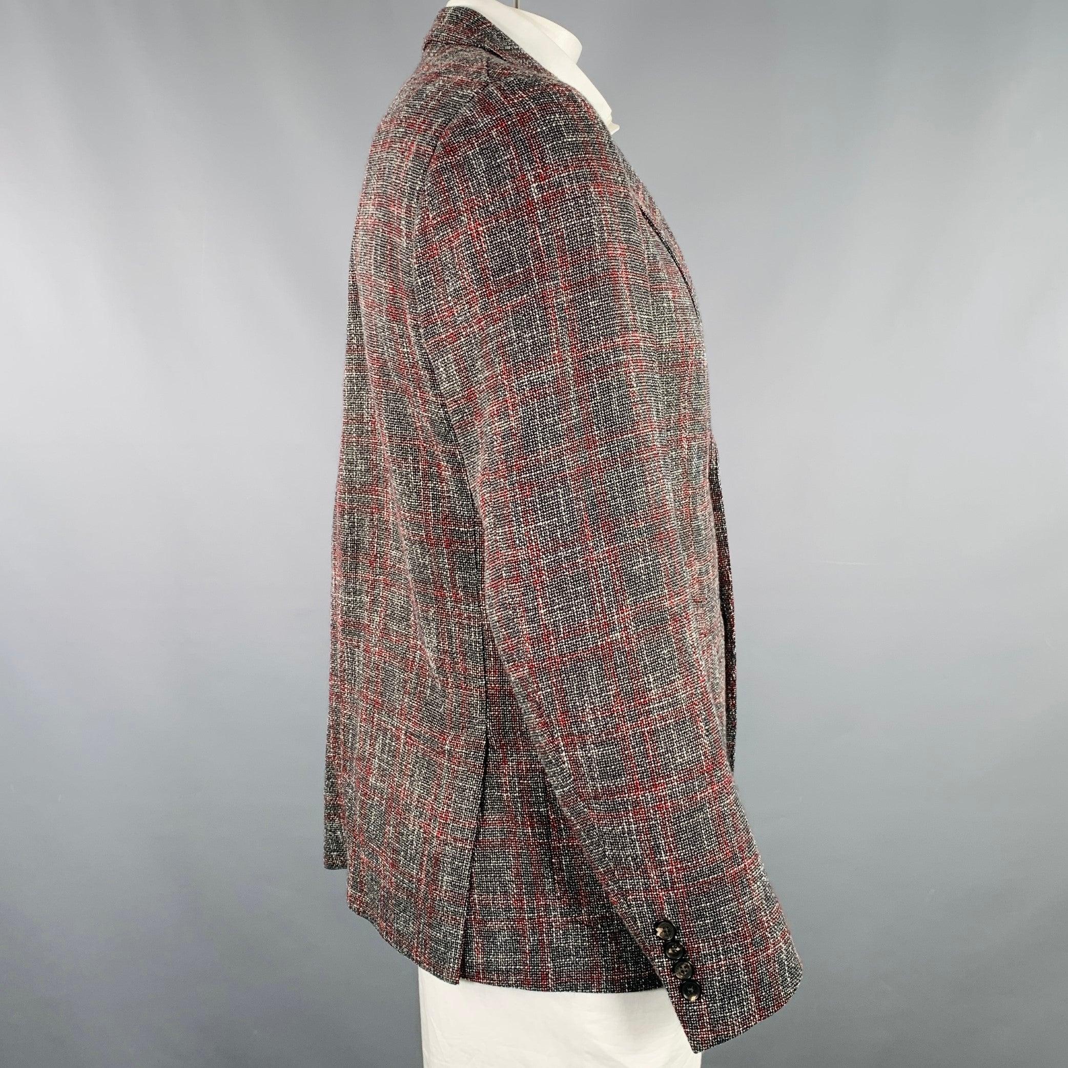 Red ERMENEGILDO ZEGNA Size 44 Grey Burgundy White Tweed Sport Coat For Sale