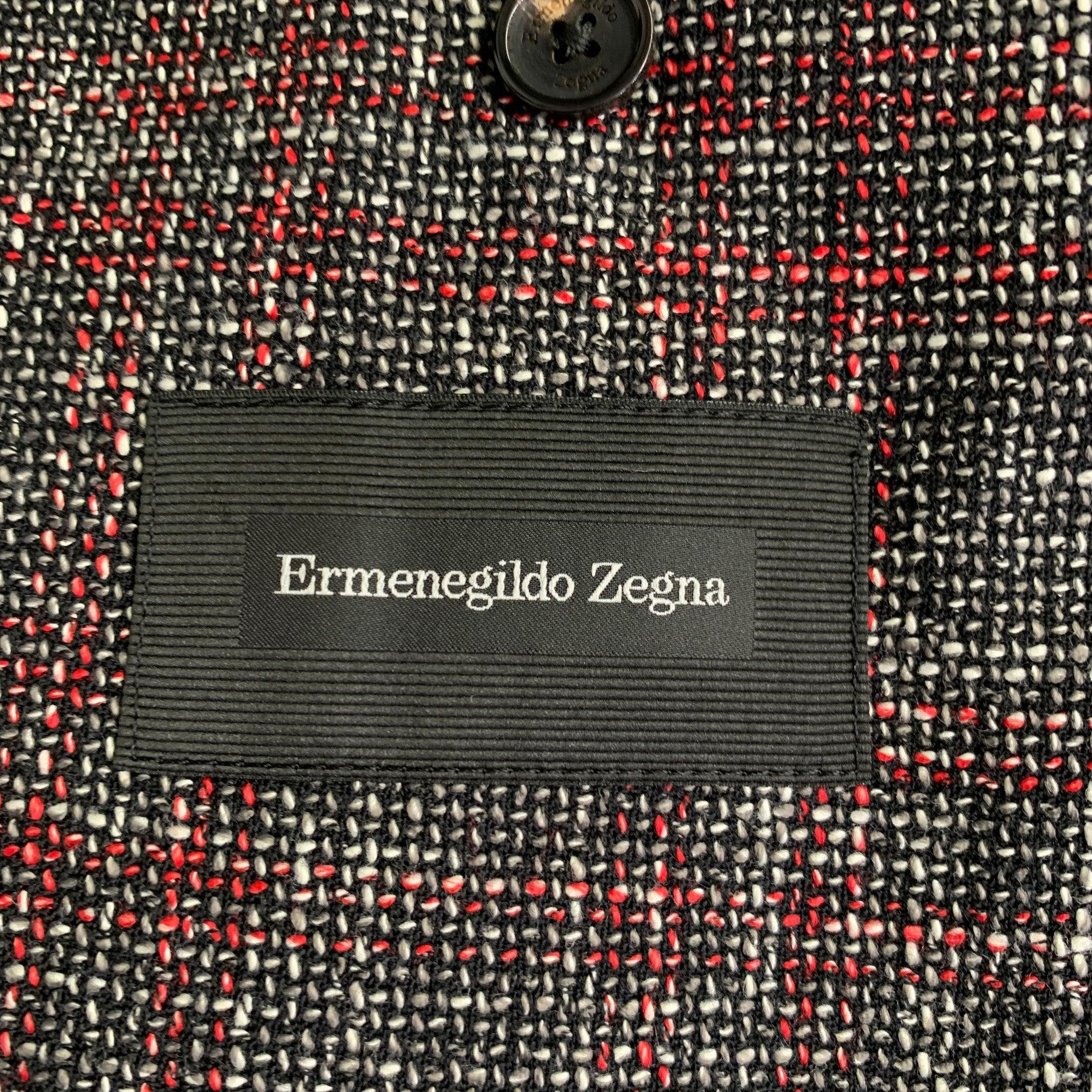 ERMENEGILDO ZEGNA Size 44 Grey Burgundy White Tweed Sport Coat For Sale 1