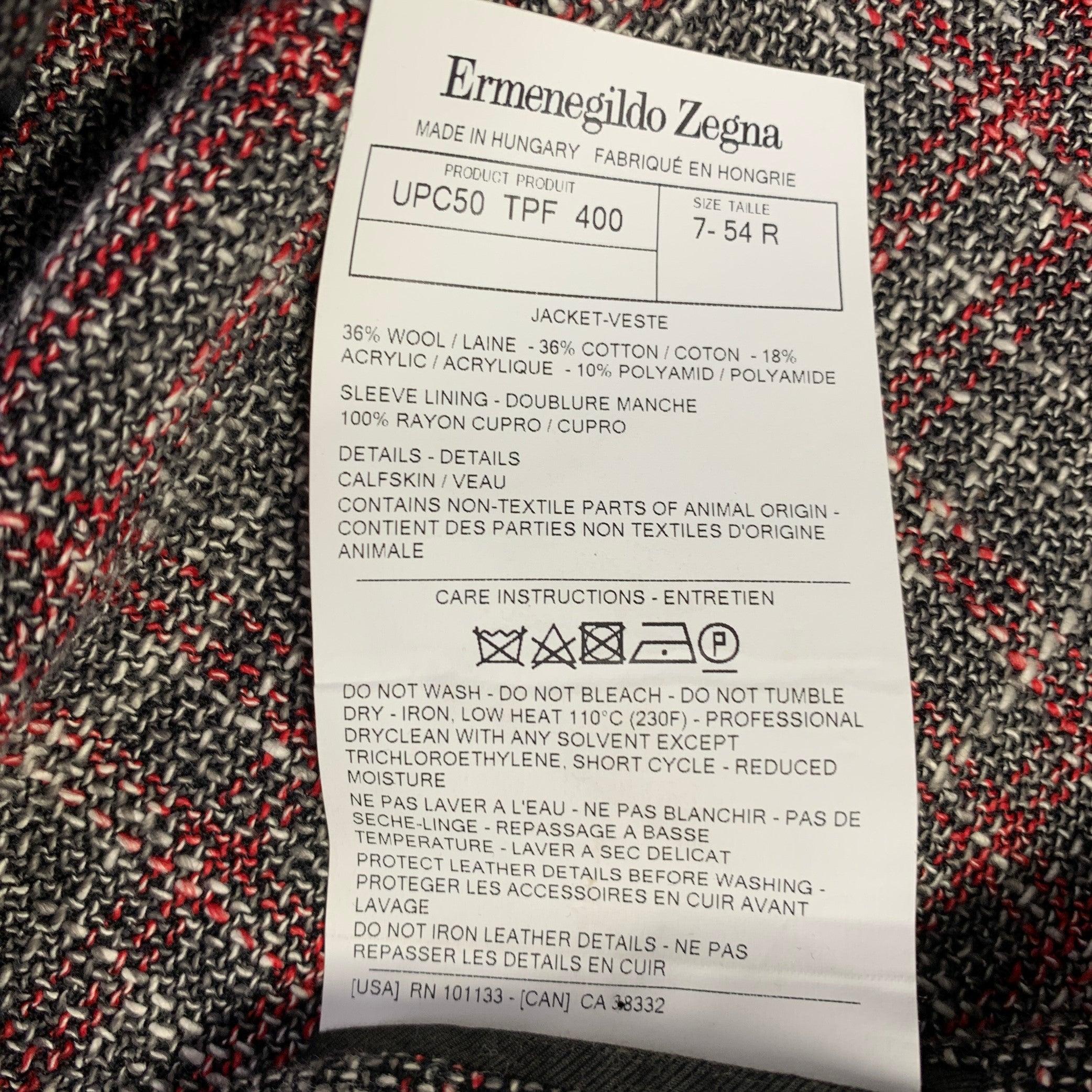 ERMENEGILDO ZEGNA Size 44 Grey Burgundy White Tweed Sport Coat For Sale 2