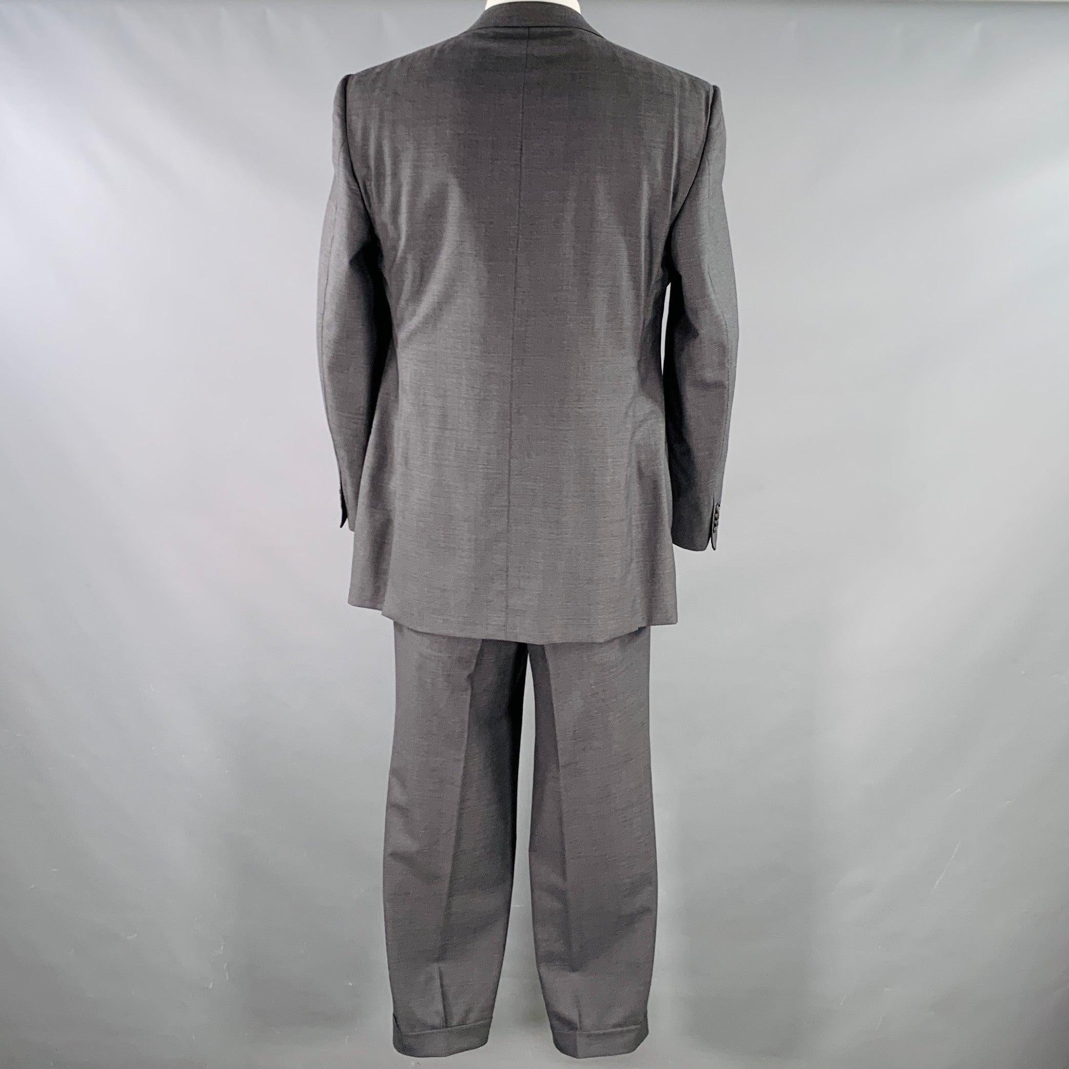 Gray ERMENEGILDO ZEGNA Size 44 Grey Charcoal Wool Notch Lapel Suit