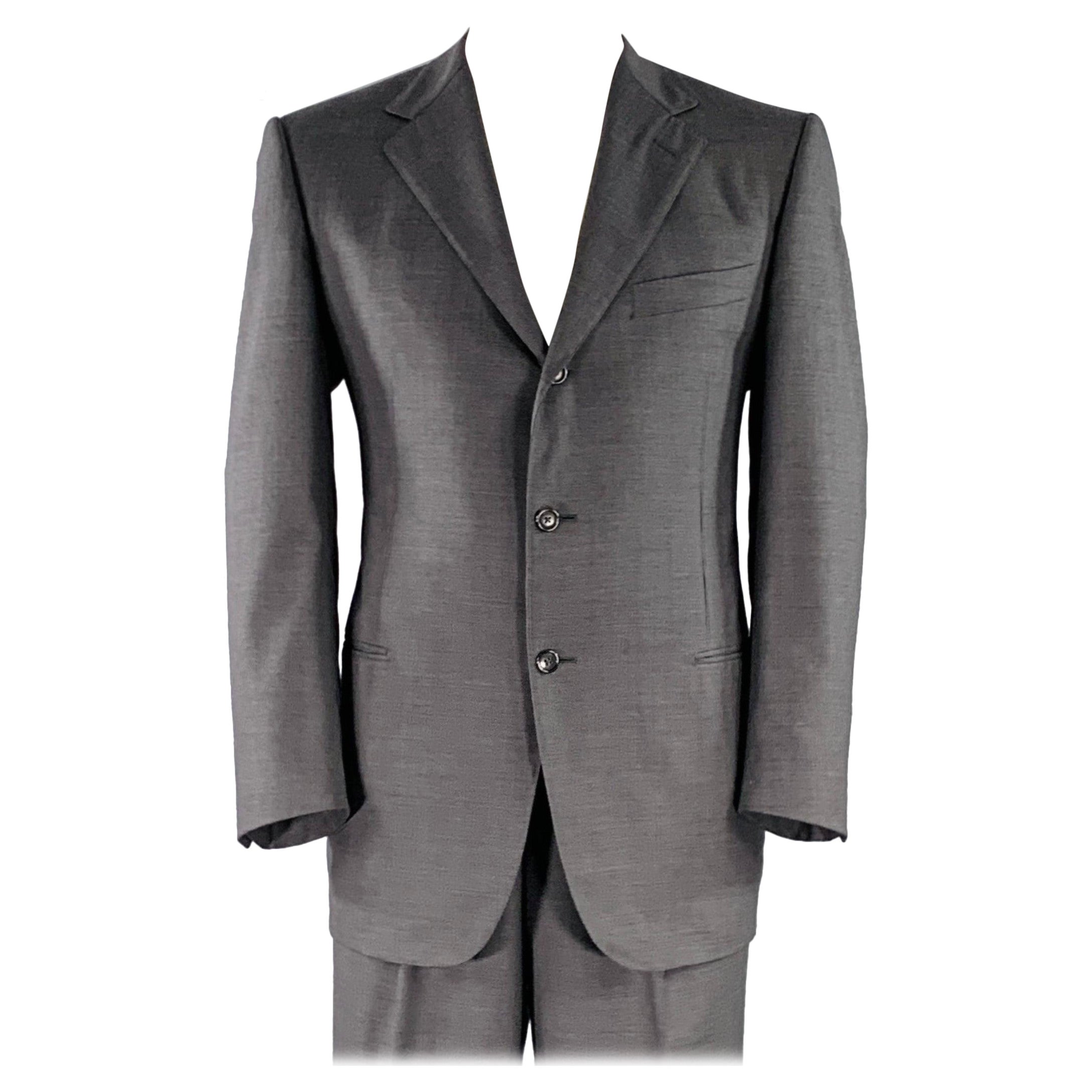 ERMENEGILDO ZEGNA Size 44 Grey Charcoal Wool Notch Lapel Suit