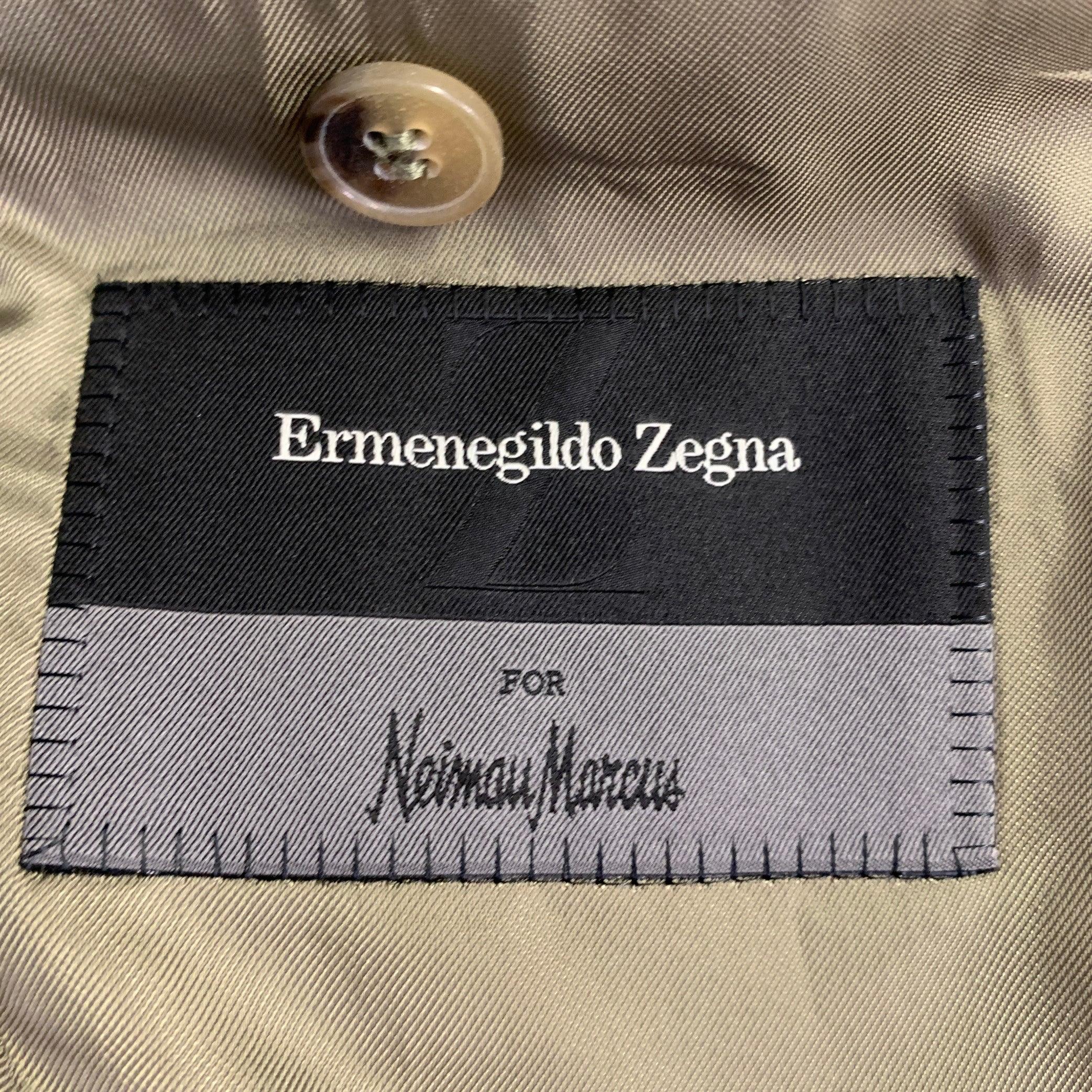 Ermenegildo Zegna Taglia 44 Cappotto sportivo lungo in lana pied de poule grigio blu in vendita 1