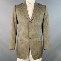 ERMENEGILDO ZEGNA Größe 44 Langer grau-blauer Wollmantel mit Hahnentrittmuster