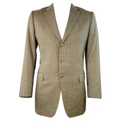 ERMENEGILDO ZEGNA Size 44 Long Grey Blue Houndstooth Wool Sport Coat